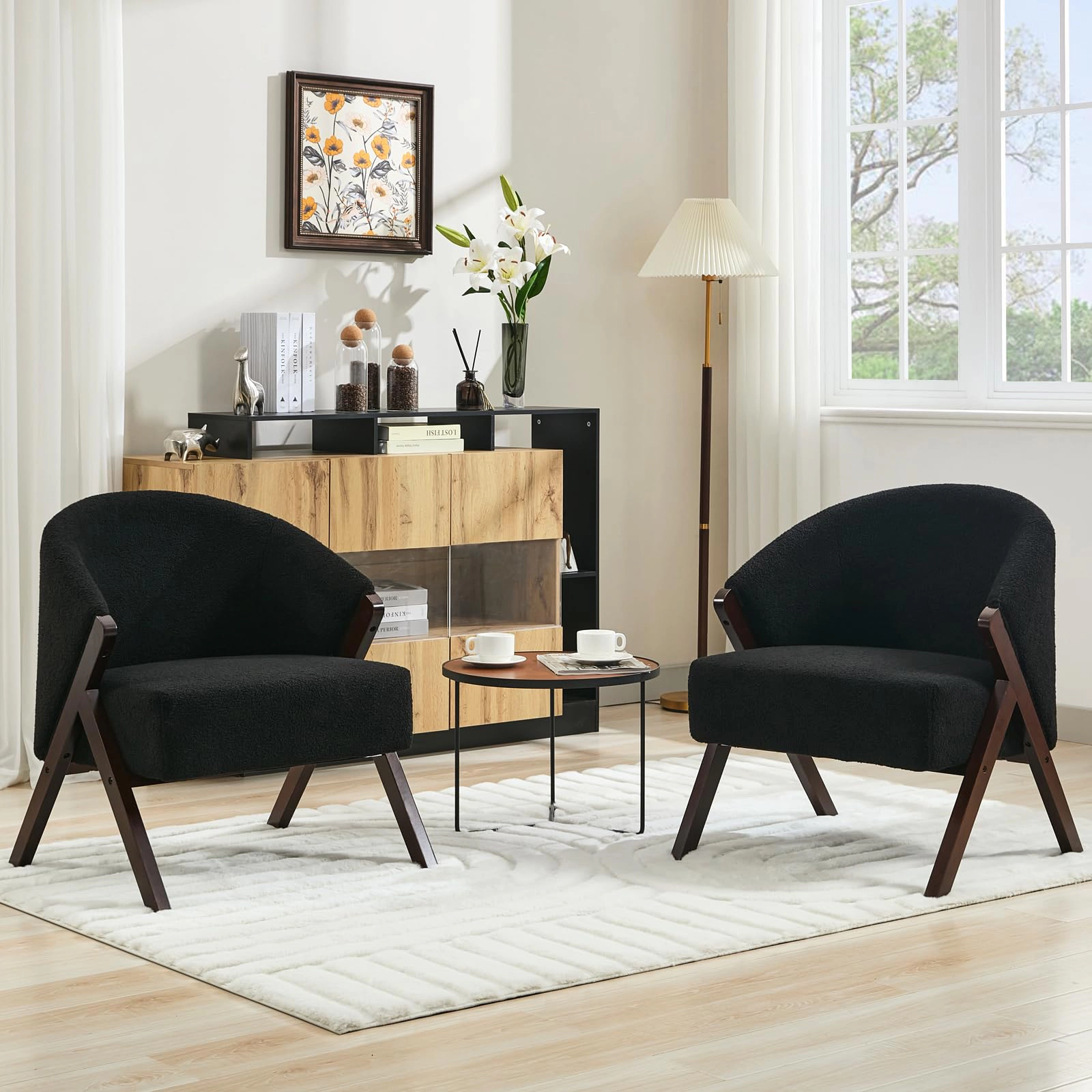 BebreezChic Mid-Century Accent Chair, Upholstered Armless Reading Chair with Wood Frame for Living Room or Bedroom
