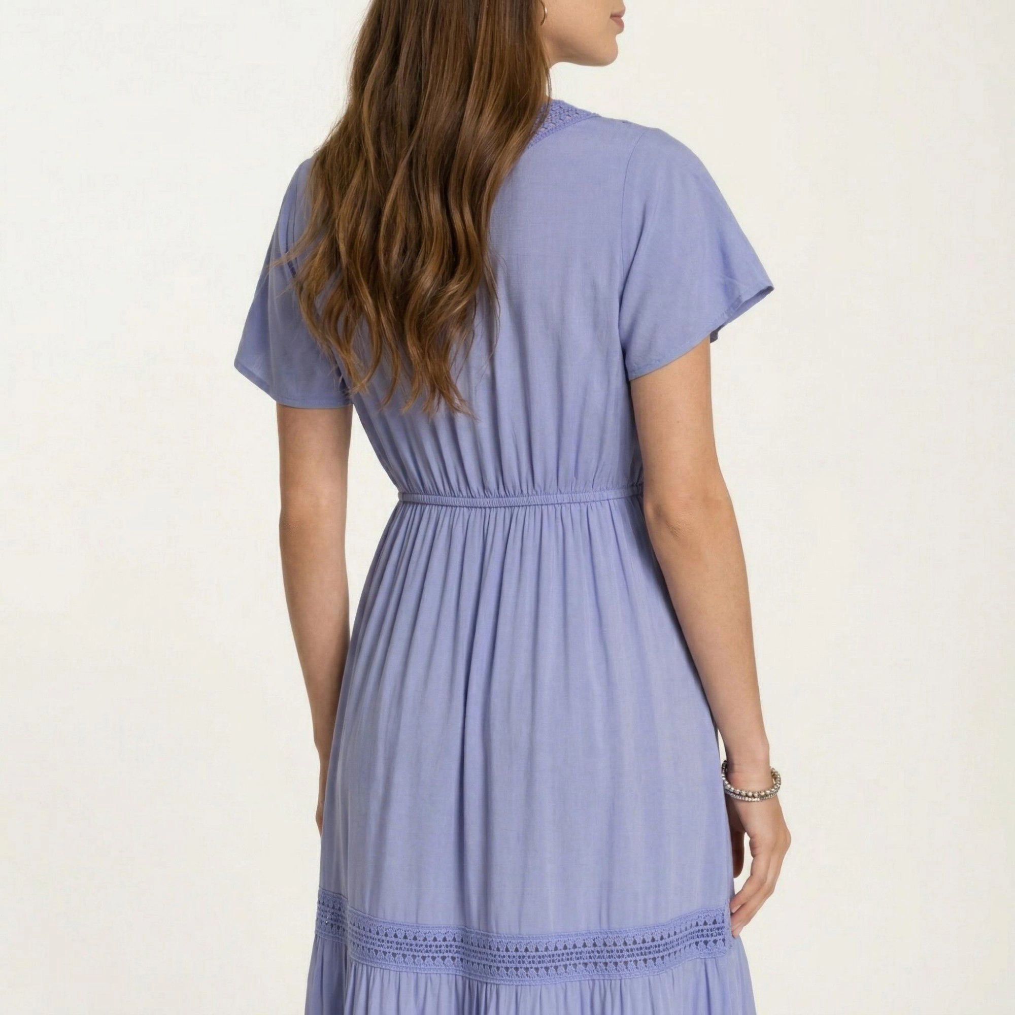 Anna-Kaci Women's Short Sleeve V Neck Tiered Skirt Detail Relaxed Fit Flowy Silhouette Maxi Dress