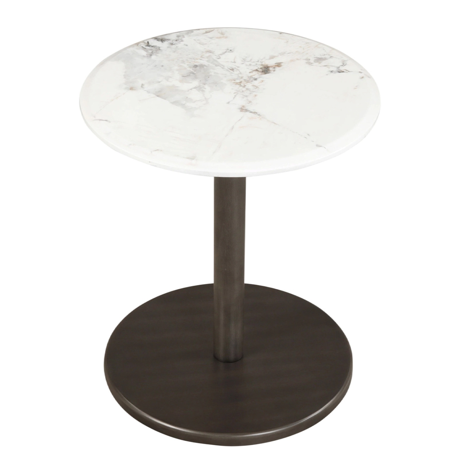 SUGIFT 21.5-Inch Round Marble Pedestal Side Table, Rubber Wood Column, 130-Lb Capacity