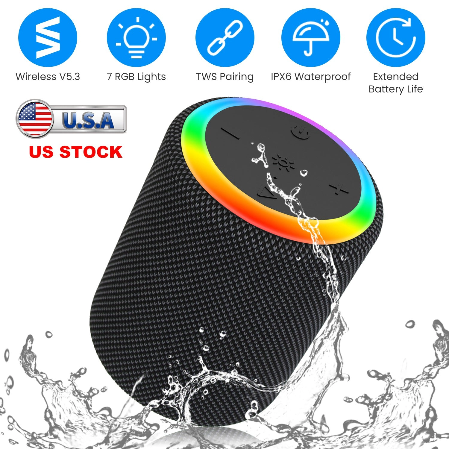 GBruno Waterproof RGB Portable Wireless Speaker