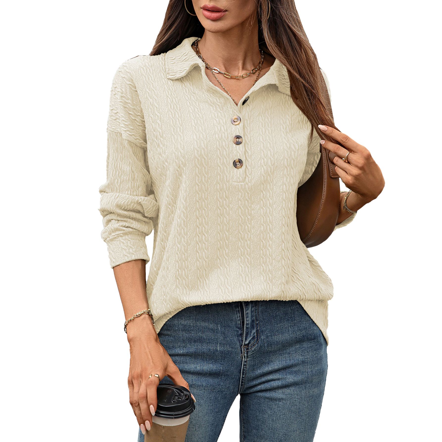 Enchanted Funland Womens Long Sleeve Henley Casual Ribbed Lightweight Tunic Tops