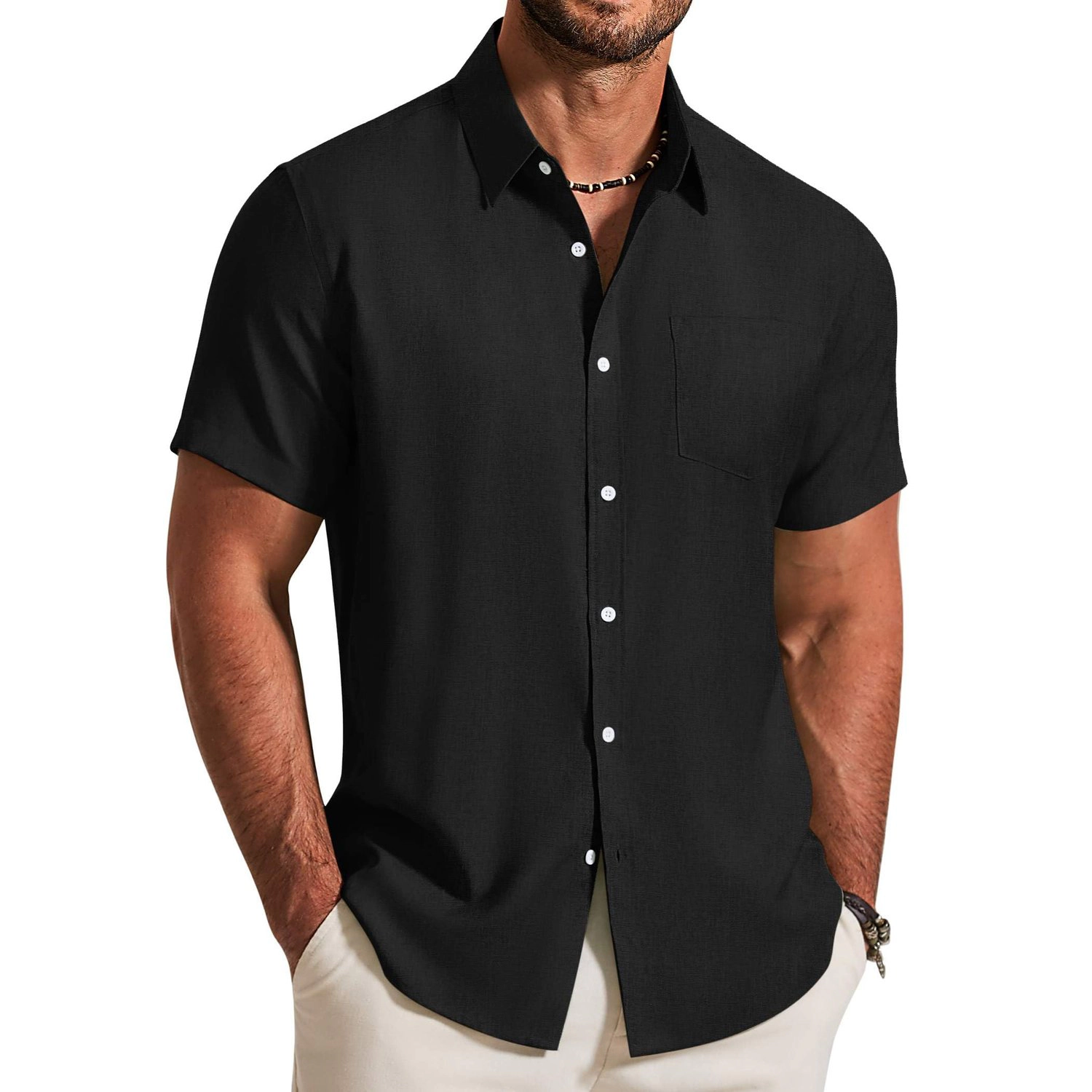 COOFANDY Mens Casual Short Sleeve Button Down Shirt Collared  Top with Pocket