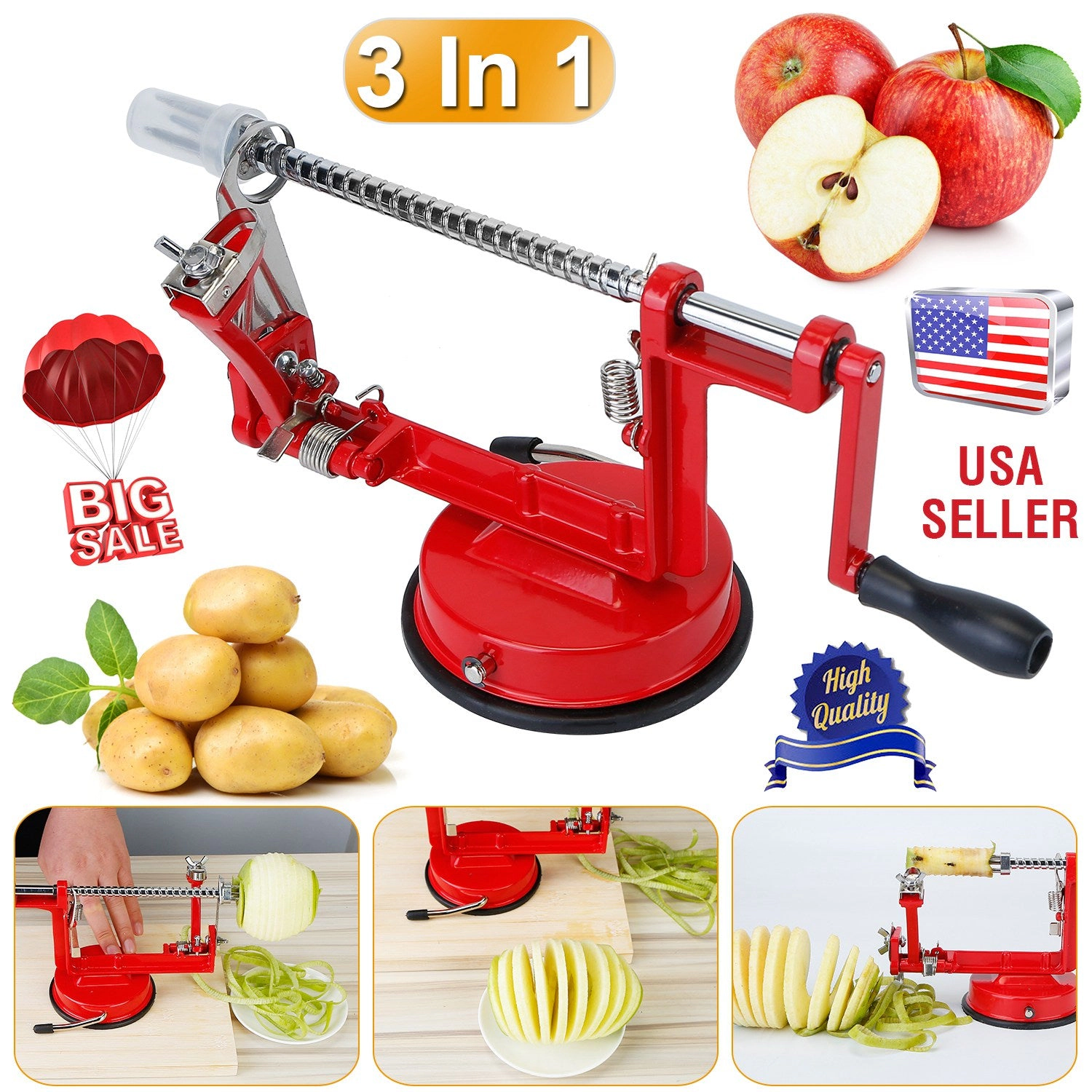 GBruno 3-in-1 Manual Apple Peeler Corer Slicer