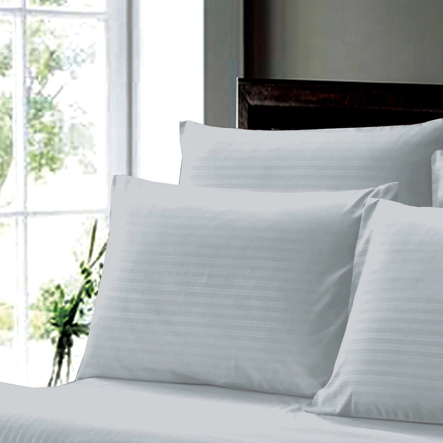 Plazatex Dobby Stripe Luxurious Ultra Soft Moisture Wicking Solid Color 6 Pieces Sheet Set Full Grey