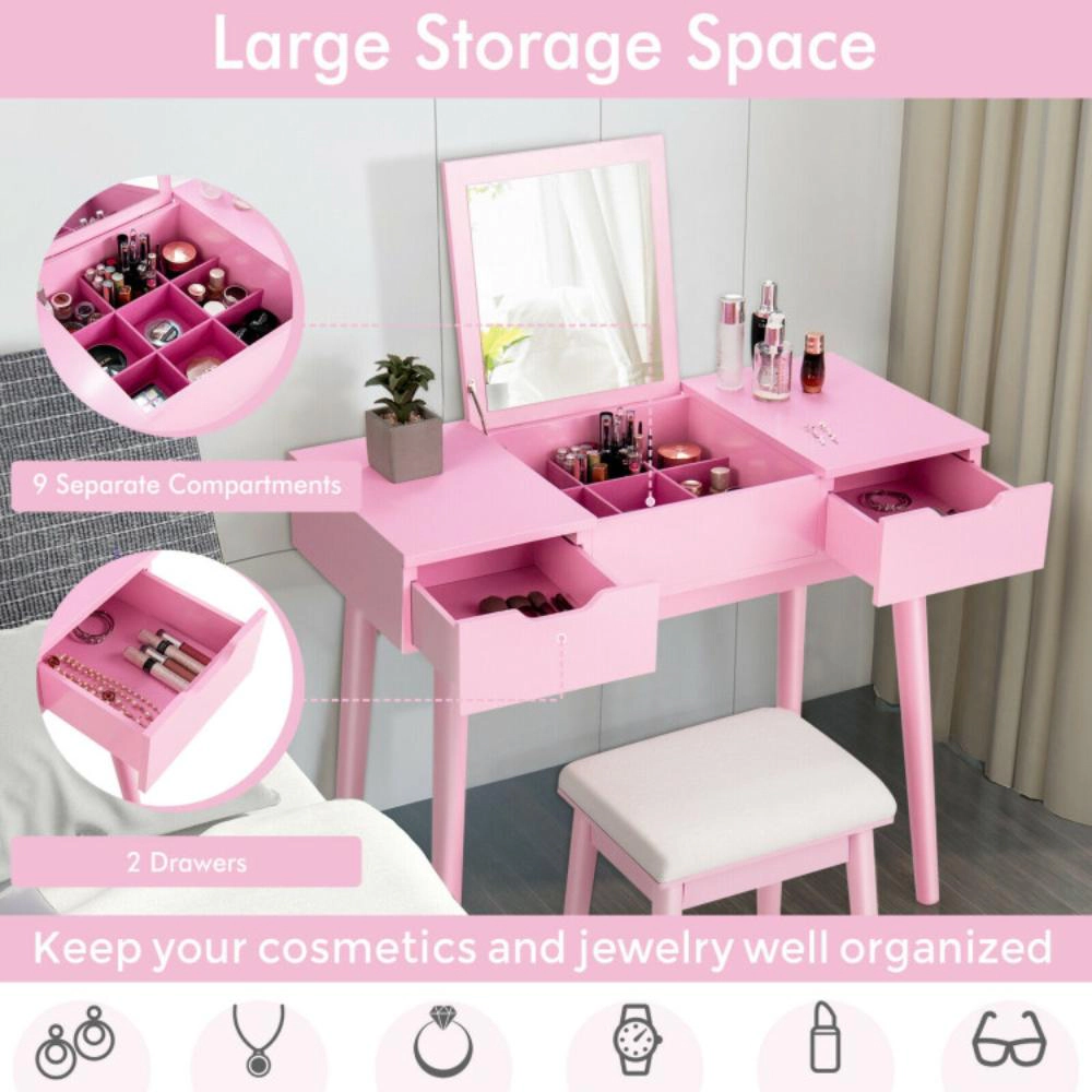 Hivvago Makeup Vanity Table Set With Flip Top Mirror And 2 Drawers