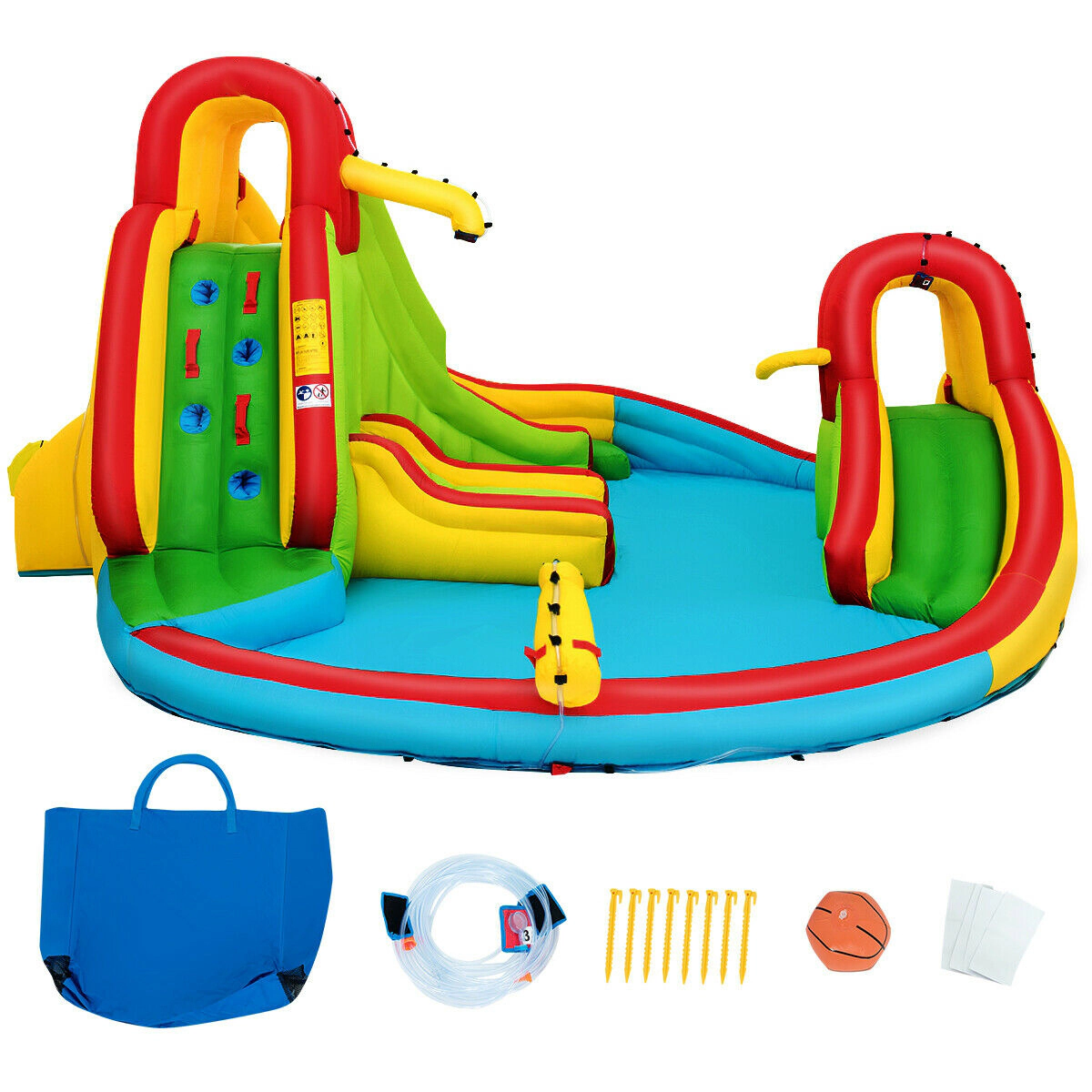 SUGIFT Climbing Wall Basketball Rim and Splash Pool Kids Inflatable Water Slide Bounce House