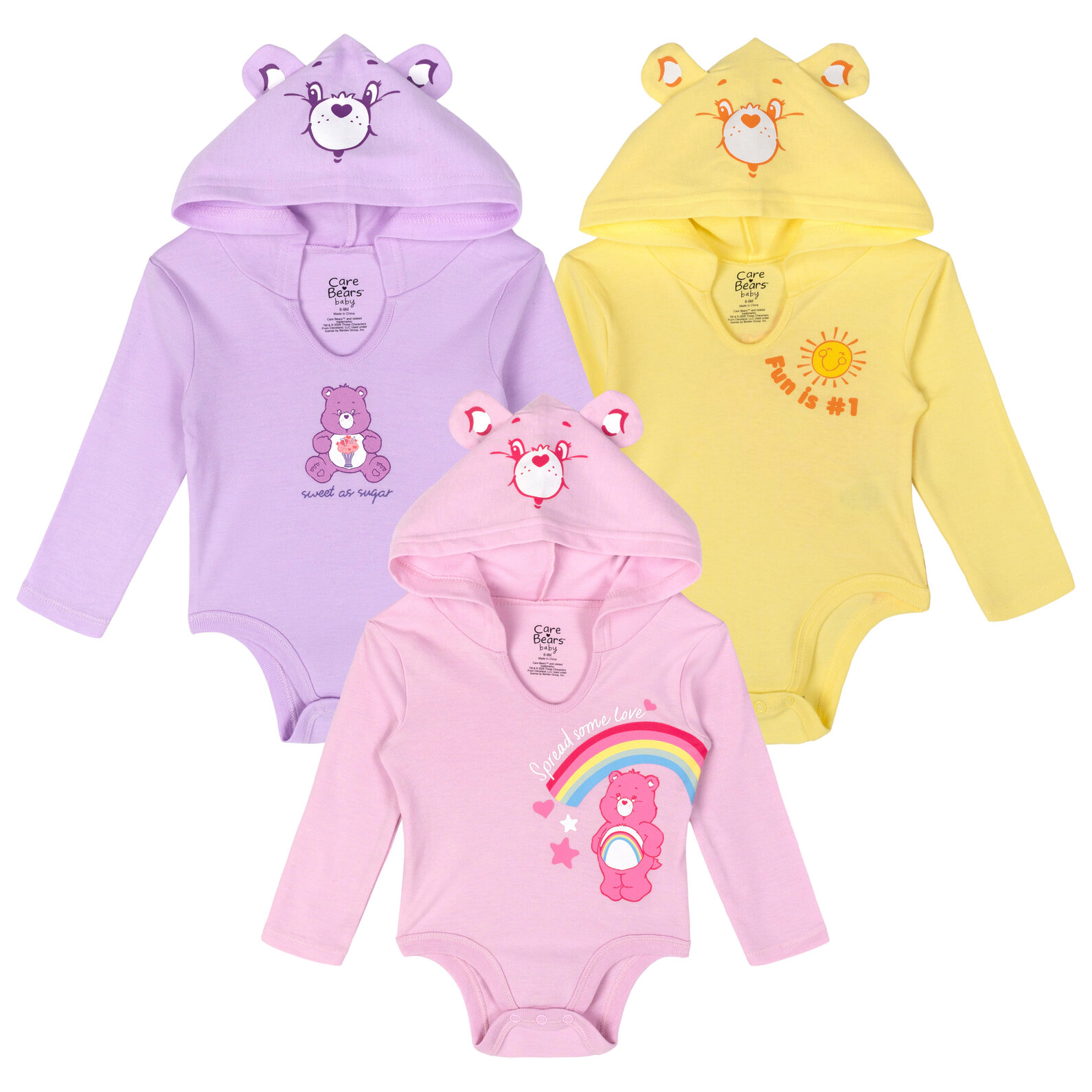 Care Bears Baby Girls' 3-Pack Cosplay Hooded Creepers