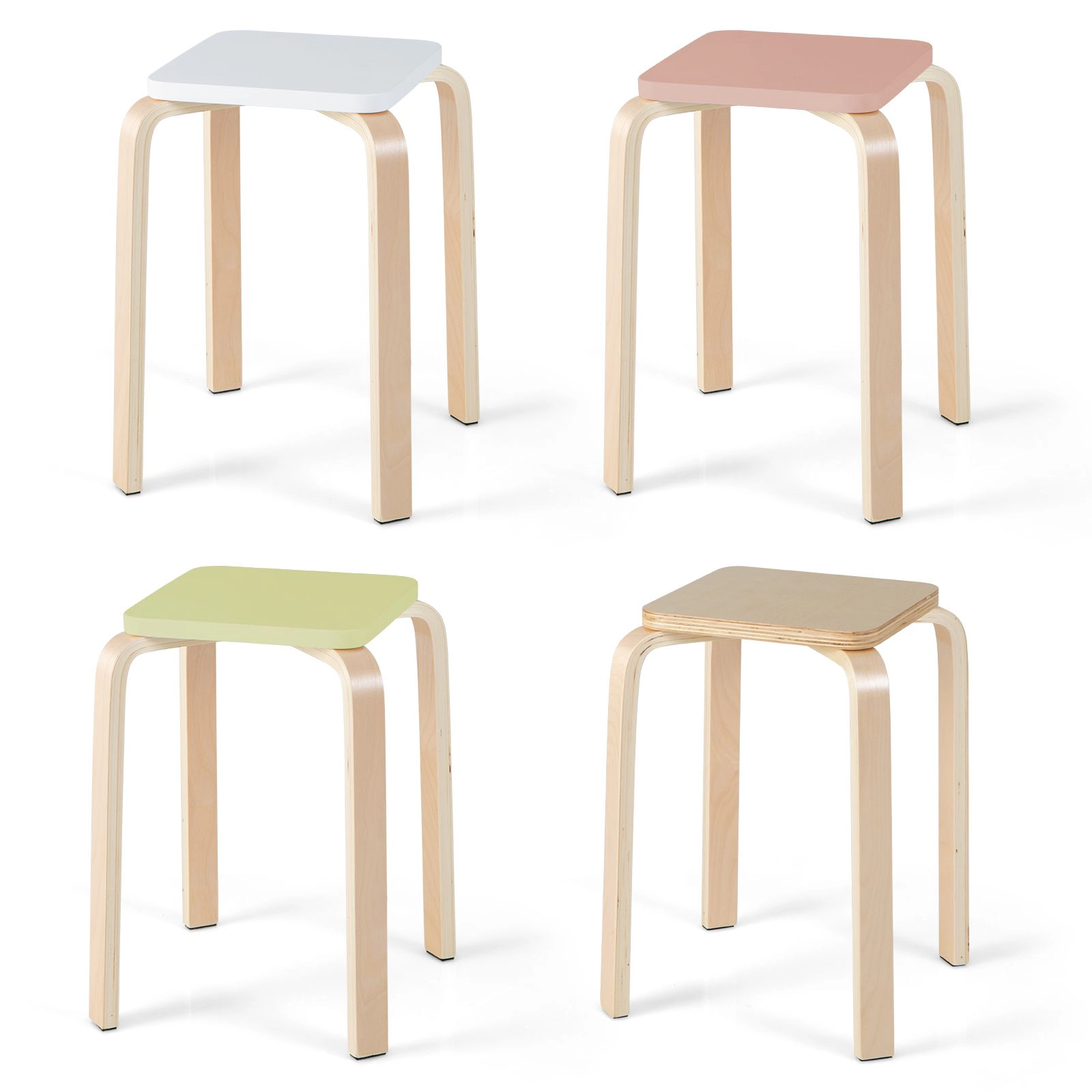 SlickBlue Unisex Set of 4 Stackable Wooden Stools