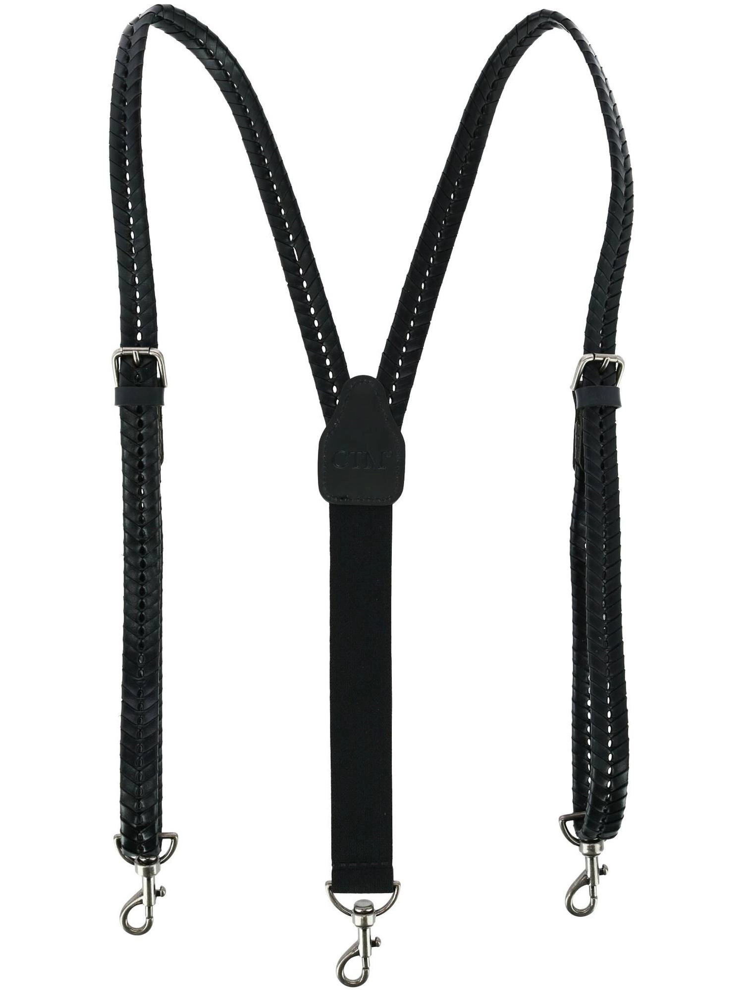 CTM Mens Coated Leather Flat Braided Suspenders with Metal Swivel Hook Ends