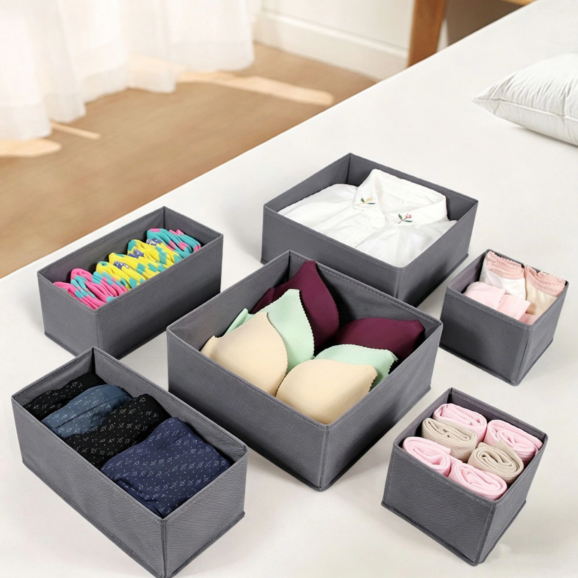 Alilang Women 6 Piece Drawer Organizer Set Closet Storage Bins for Underwear Socks Foldable Boxes