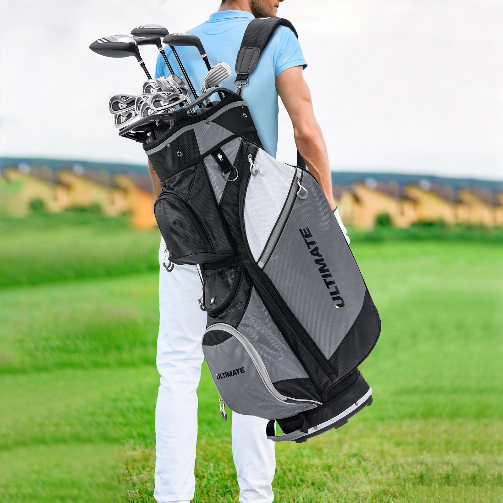 LJG 14-Way Golf Cart Stand Bag with Waterproof Rain Hood
