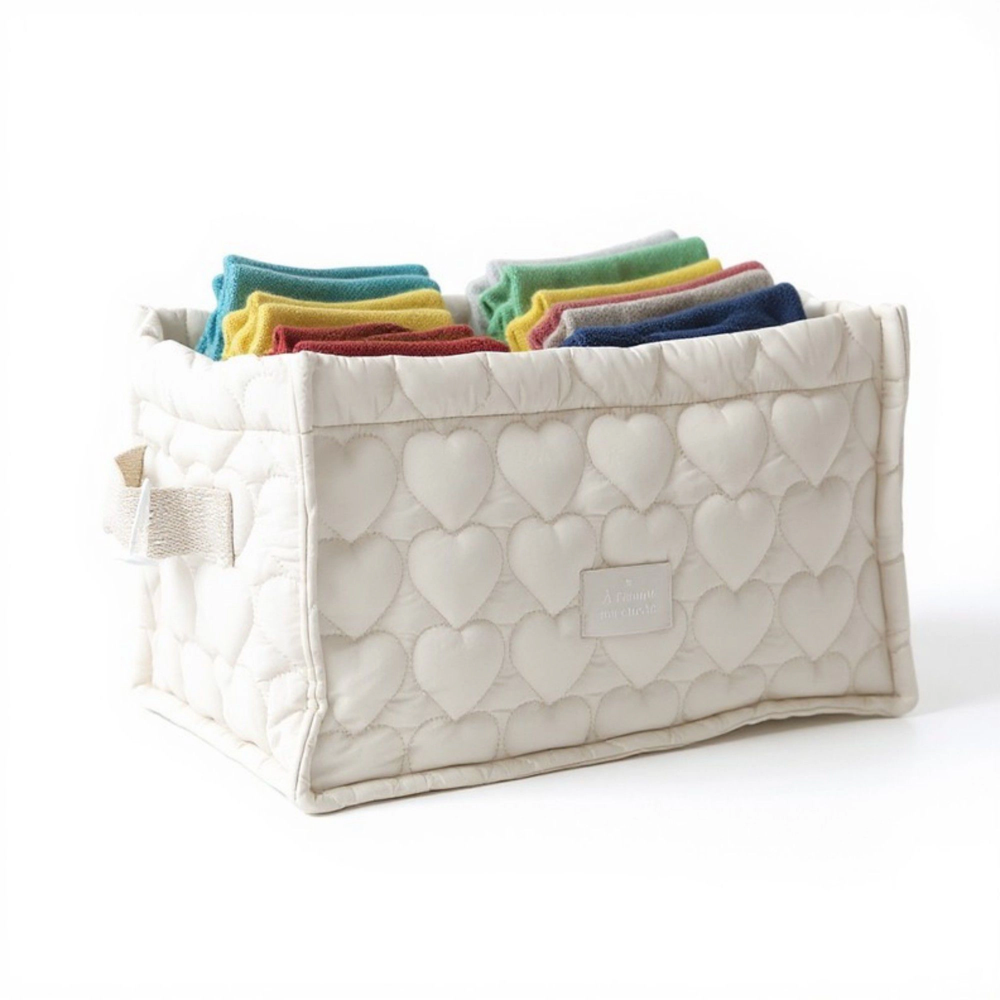Alilang Unisex Quilted Square Storage Basket with Heart Pattern and Side Handles