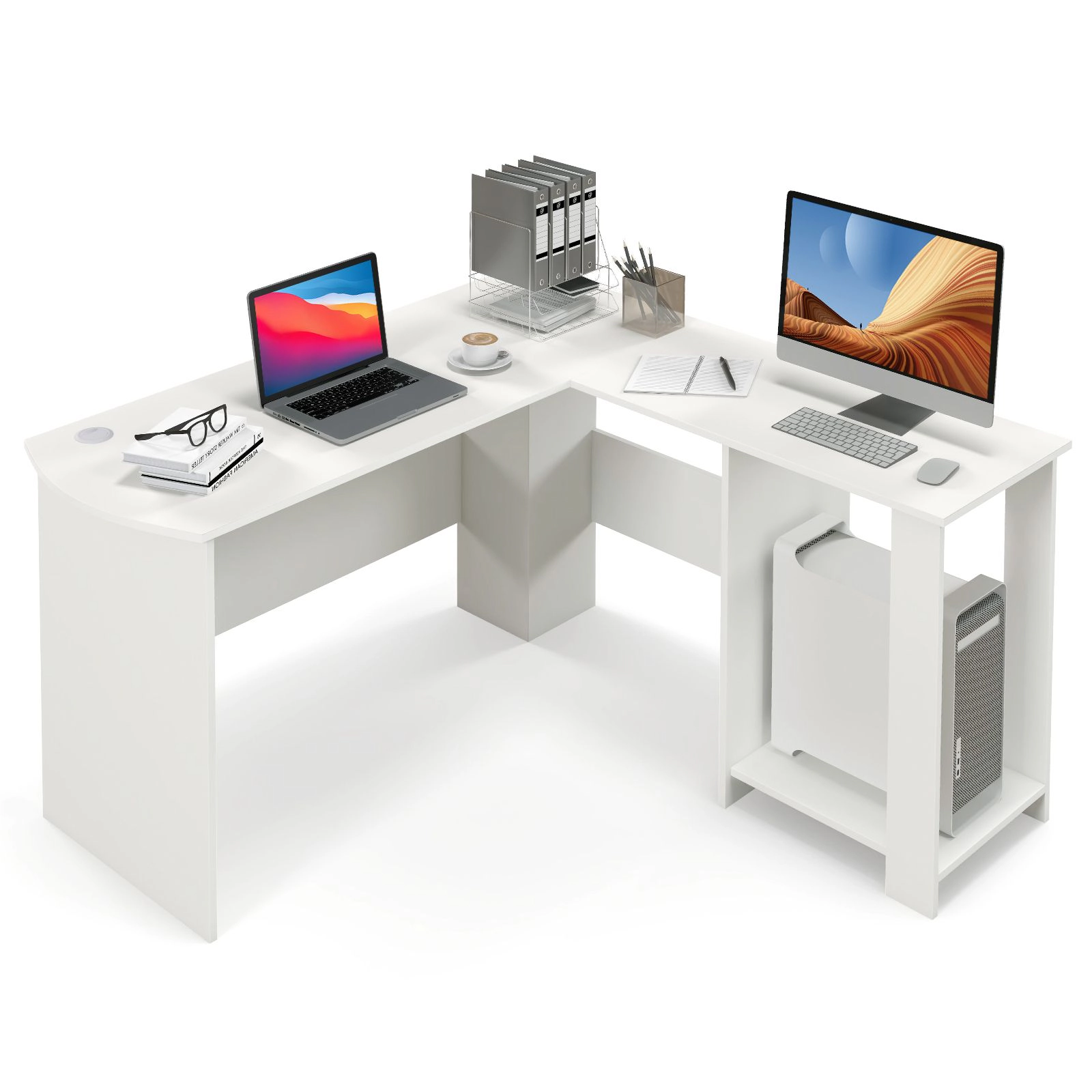 SlickBlue 51 Inch L-Shaped Computer Desk With 2-Tier Shelves