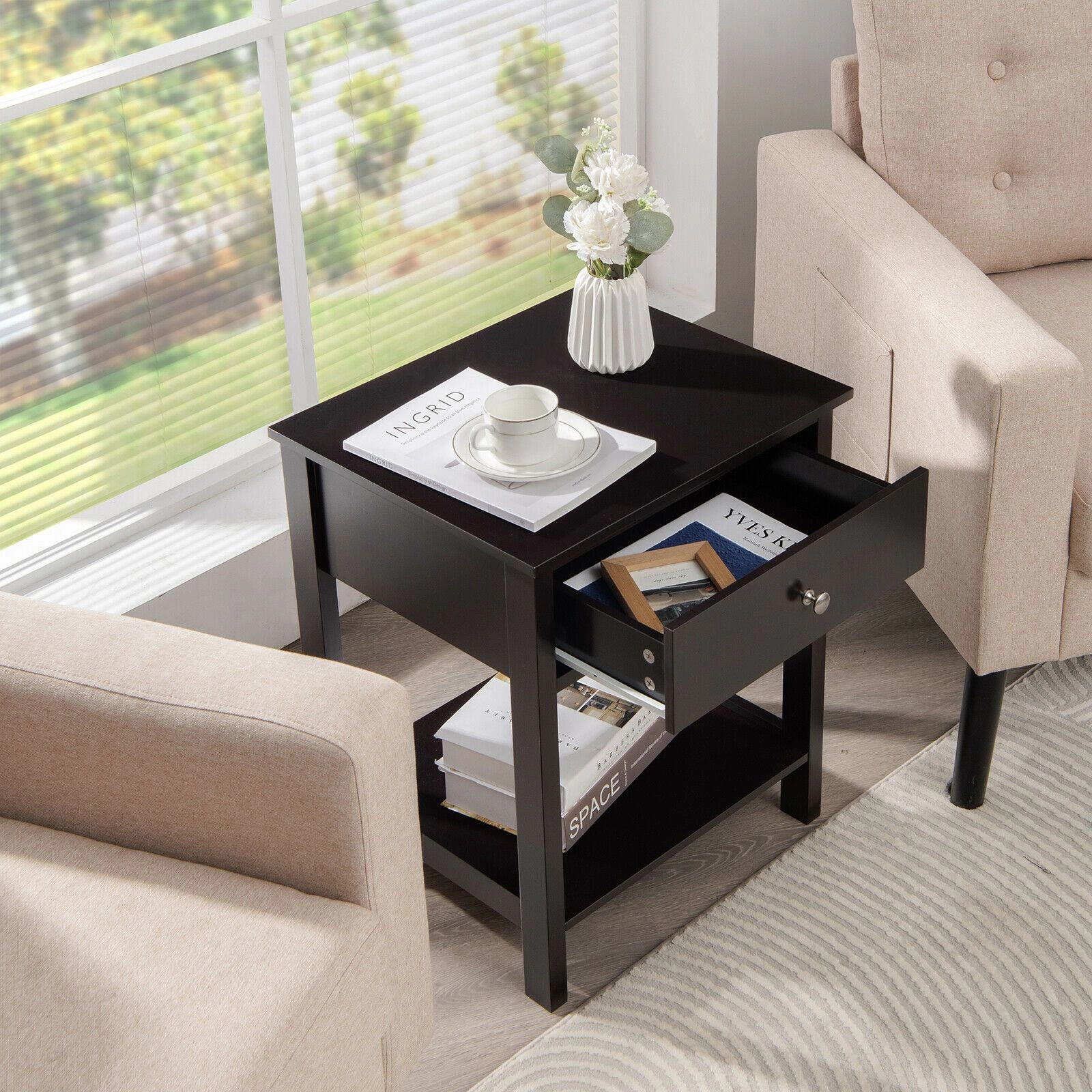 SlickBlue Brown Black White Bedside Nightstand