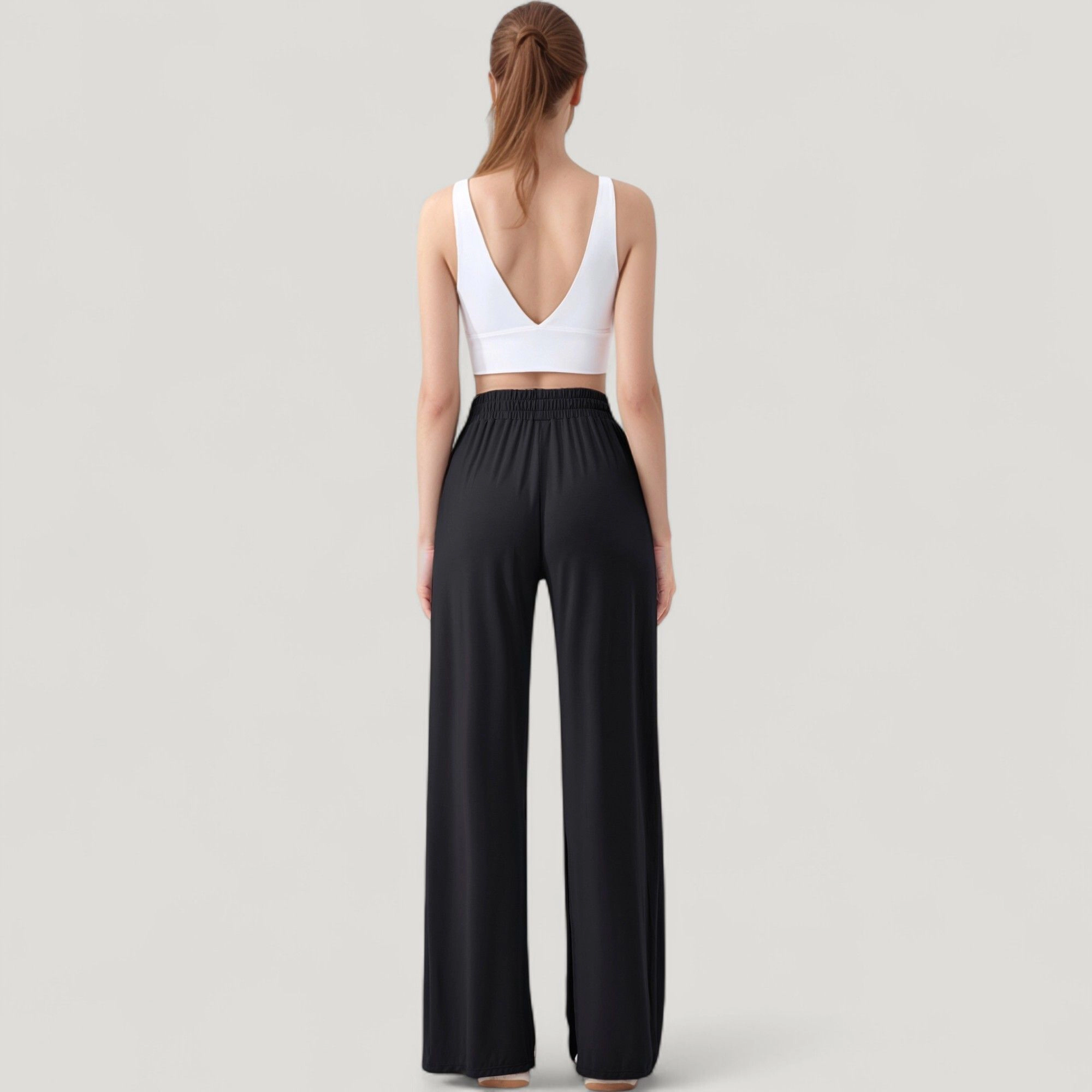 Anna-Kaci Women's Wide-Leg Lounge Pants with Elastic Waistband and Side Slit Hem Detail