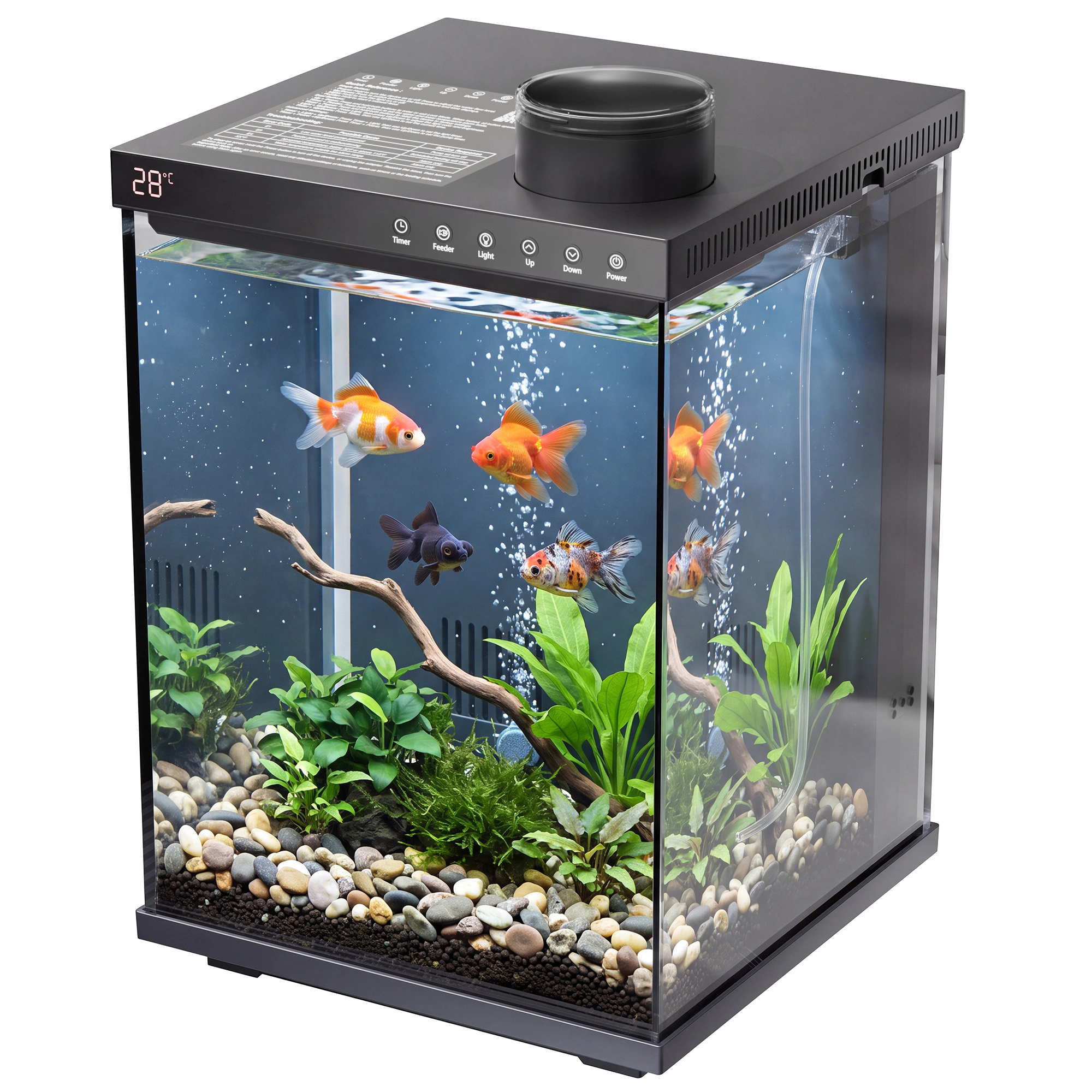 Tinyhomie 4 Gallon Smart Aquarium Kit with Auto Feeder LED Light Filtration Timer and 5 Brightness Levels