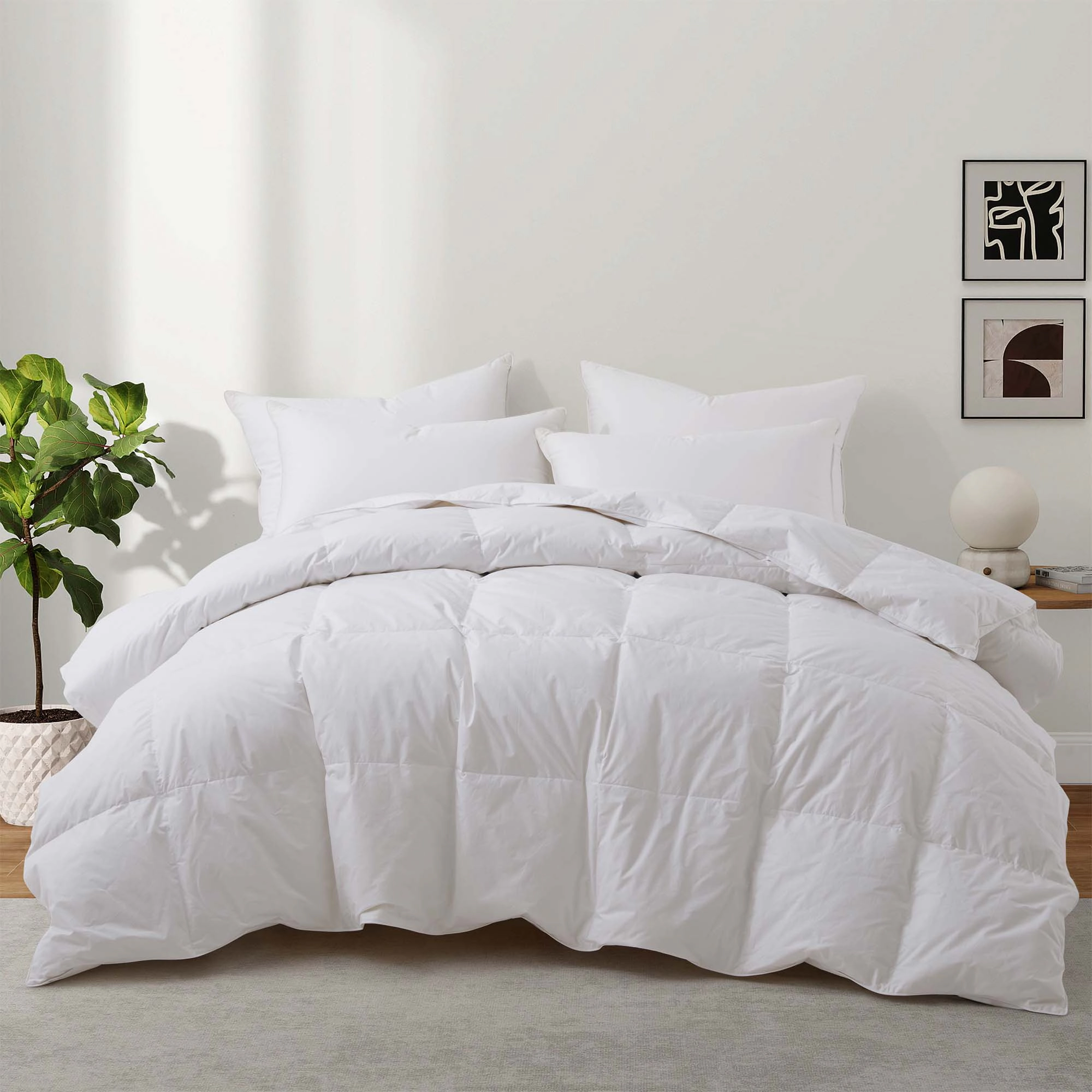 PEACENEST Goose Feather Fiber Comforter with Cotton Shell All Season Bedding