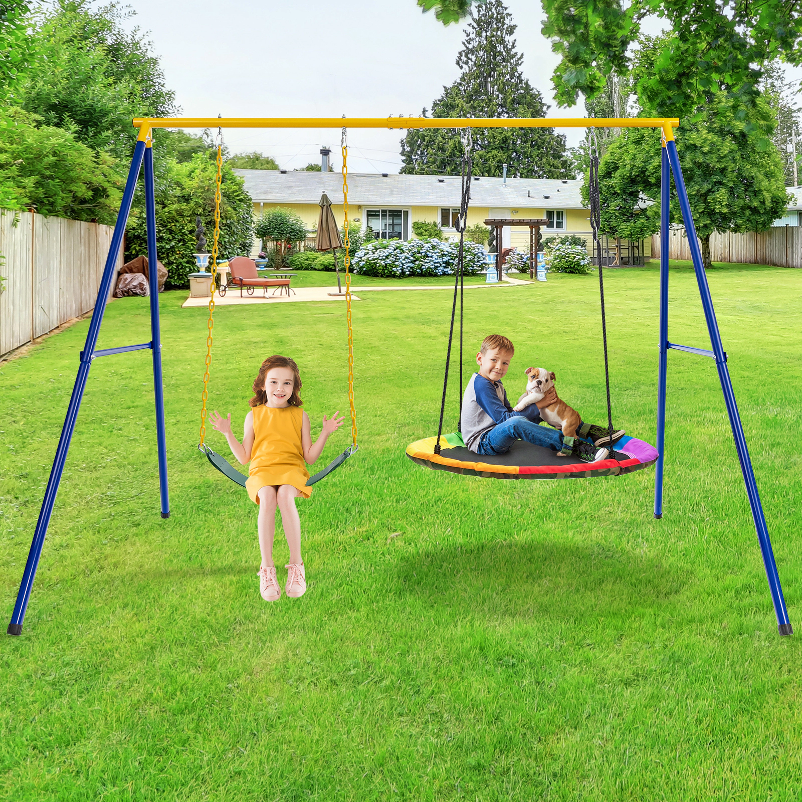 Hivvago 660 Lbs Extra-Large A-Shaped Swing Stand With Anti-Slip Footpads (Without Seat)-Yellow