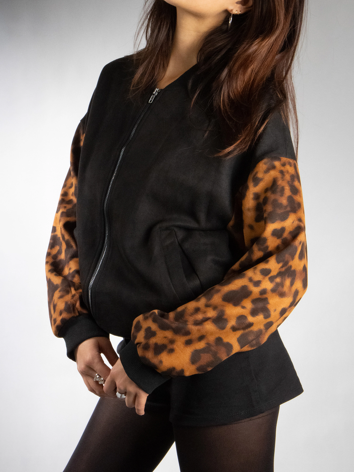 JESS by Meiko Women's Animal Print Sleeve Zip Up Jacket