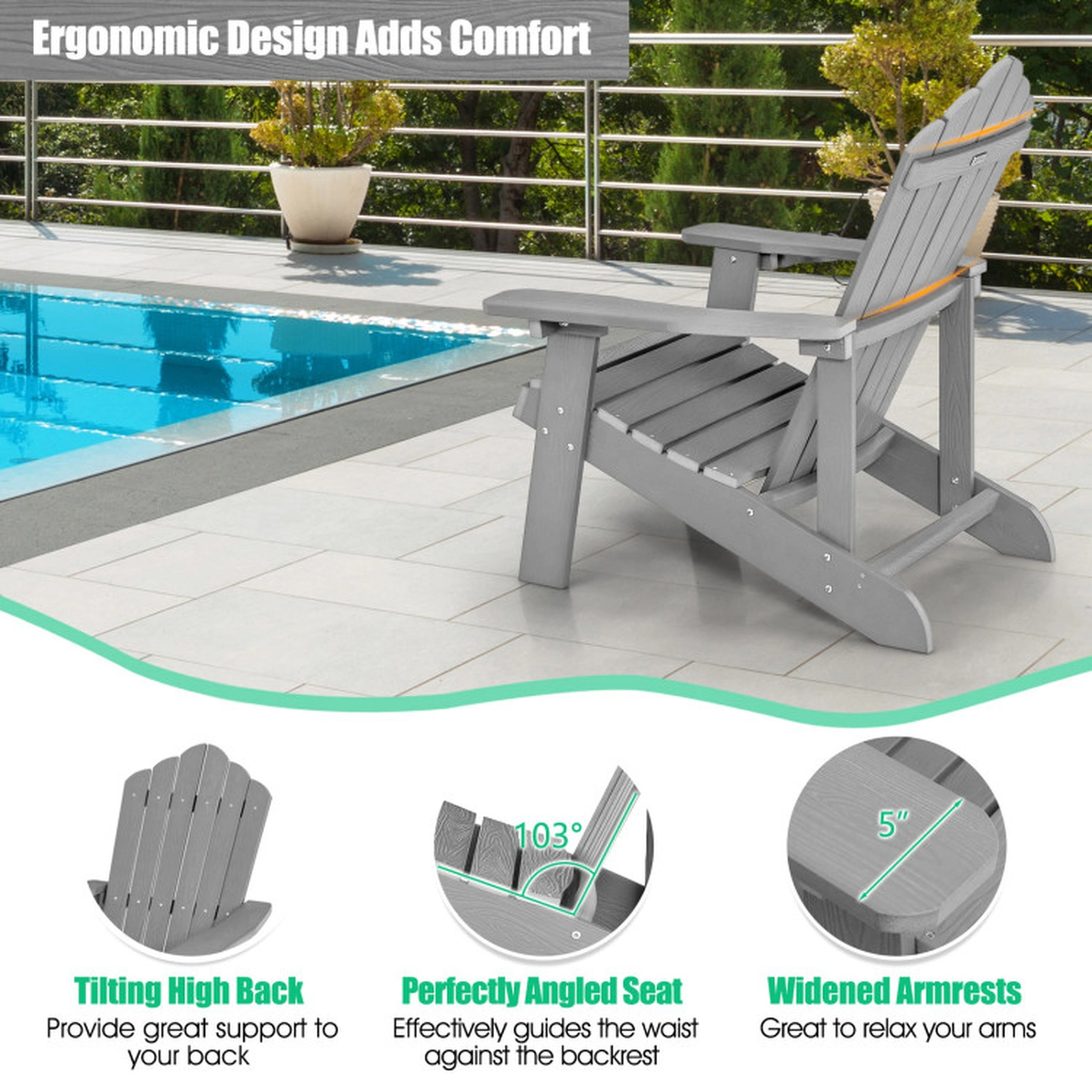 SUGIFT Silver Gray Adult and Kids Chairs for Porch and Backyard 2 Piece Adirondack Chair Set