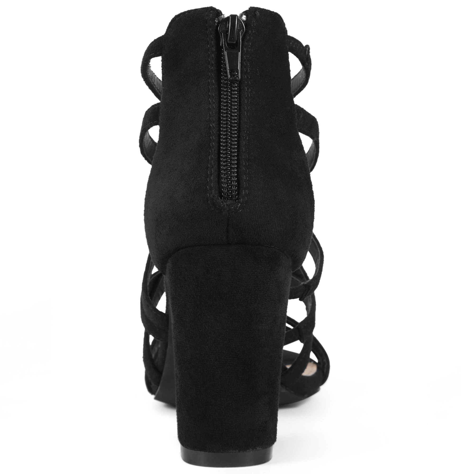 BLISSFUL STEP Women's Strappy Gladiator Chunky Heel Back Zip Sandals