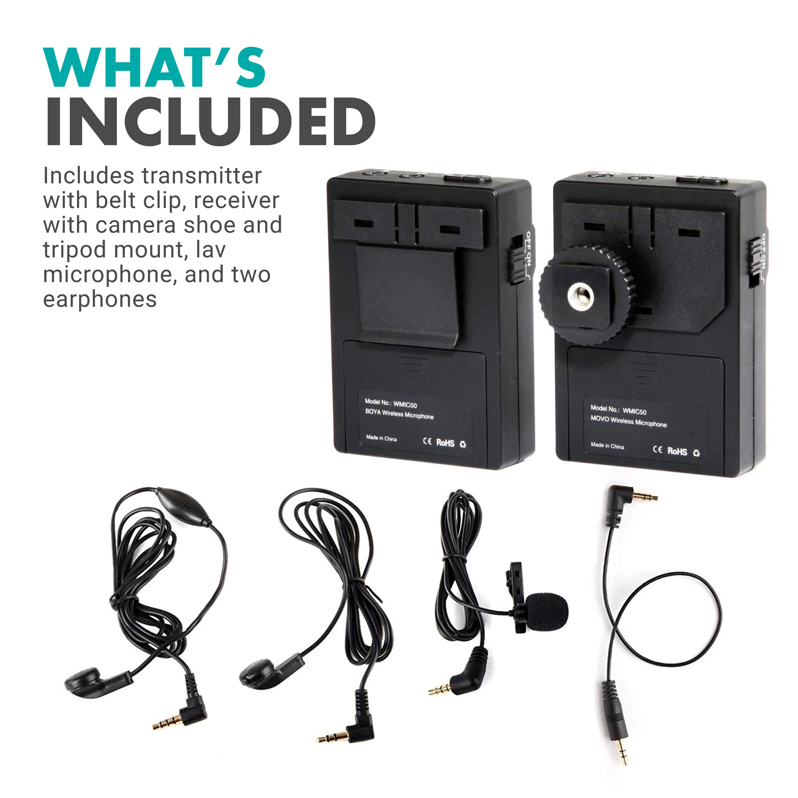 Movo WMIC50 2.4GHz Wireless Lavalier Microphone System for Cameras