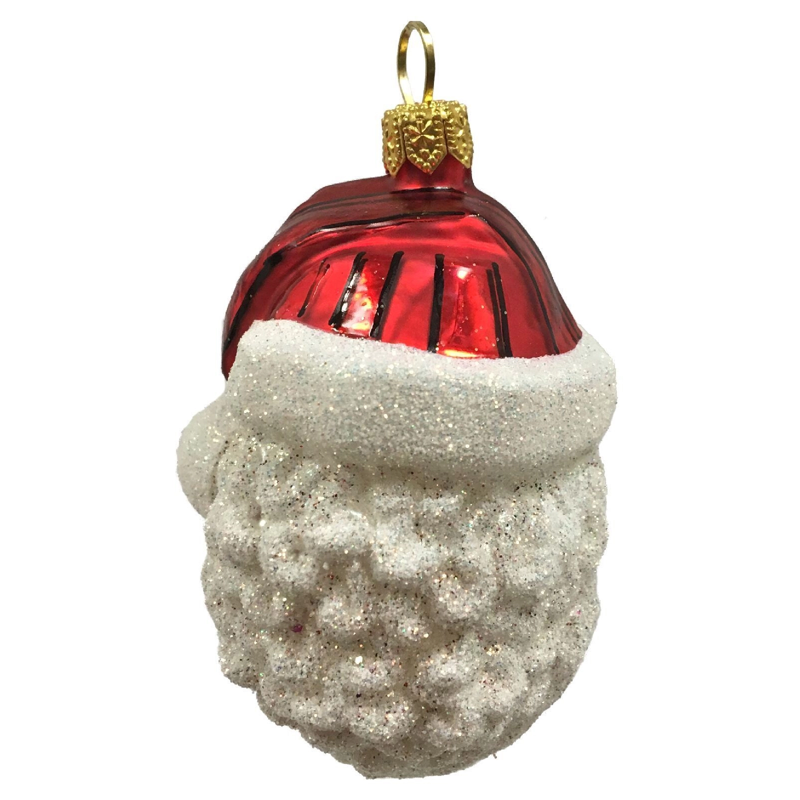 Pinnacle Peak Trading Company Santa Claus Face with Glitter Beard Polish Glass Christmas Tree Ornament