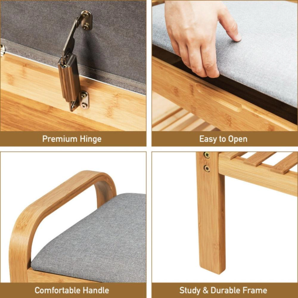 Hivvago Shoe Rack Bench Bamboo With Storage Shelf-Natural