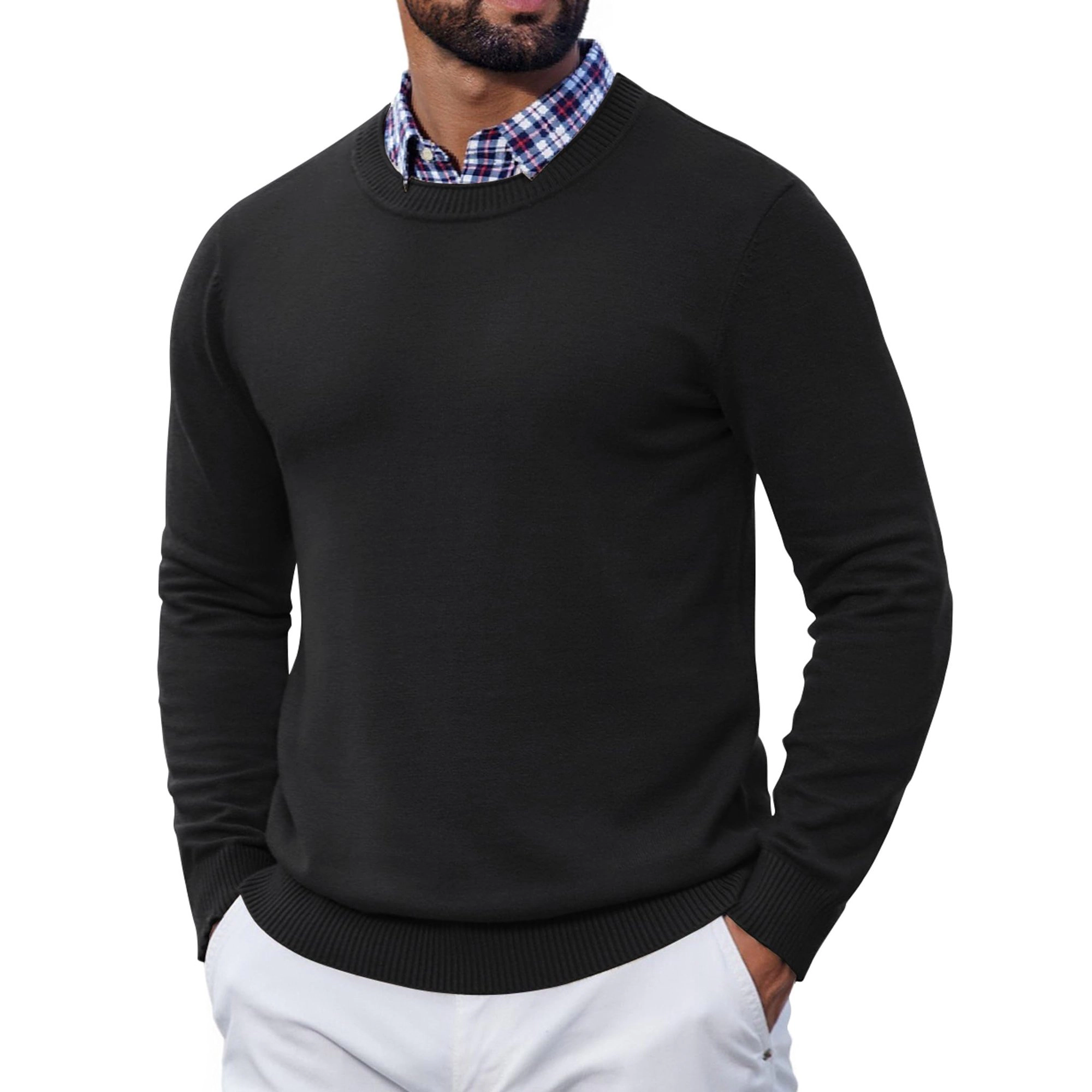 COOFANDY Mens Classic Long Sleeve Sweater Fall Crew Neck Ribbed Casual Pullovers