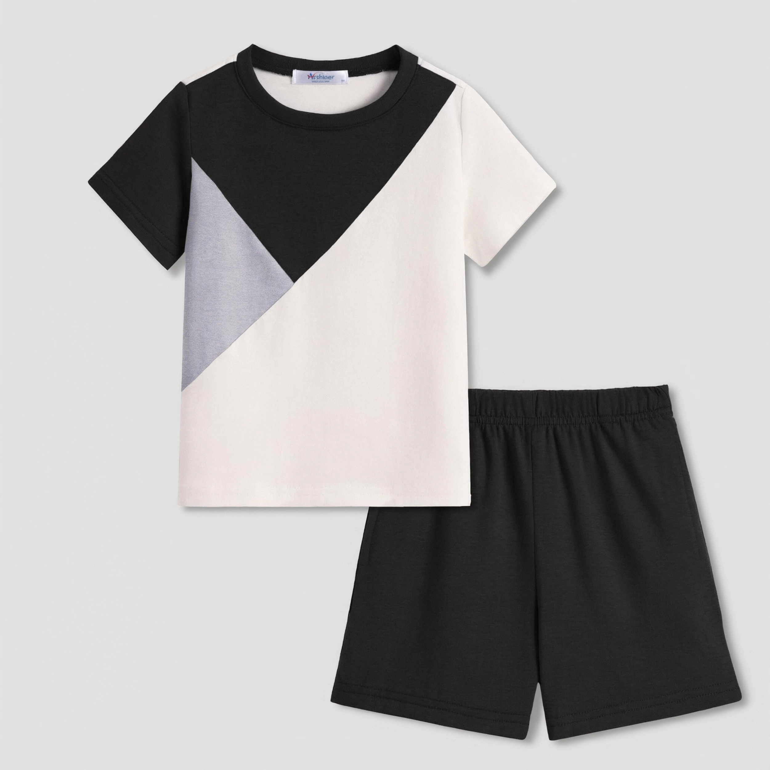 Arshiner Boy Summer Clothes Outfits Kids Colorblock Short Sleeve T-shirt Shorts Set