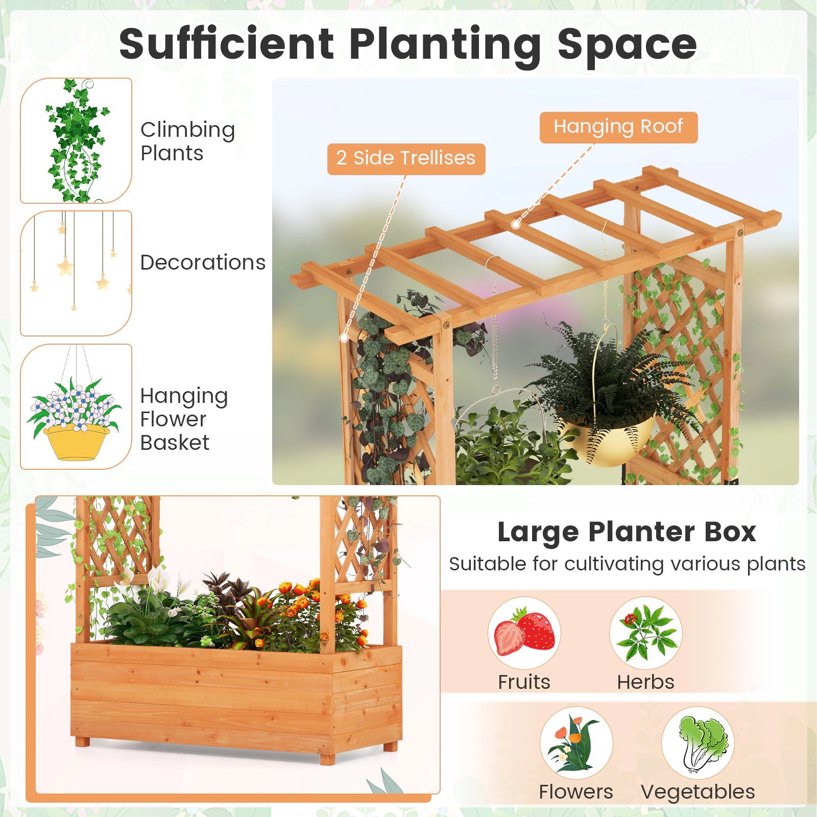 SlickBlue Wooden Raised Garden Bed with Roof Trellis Planter Box