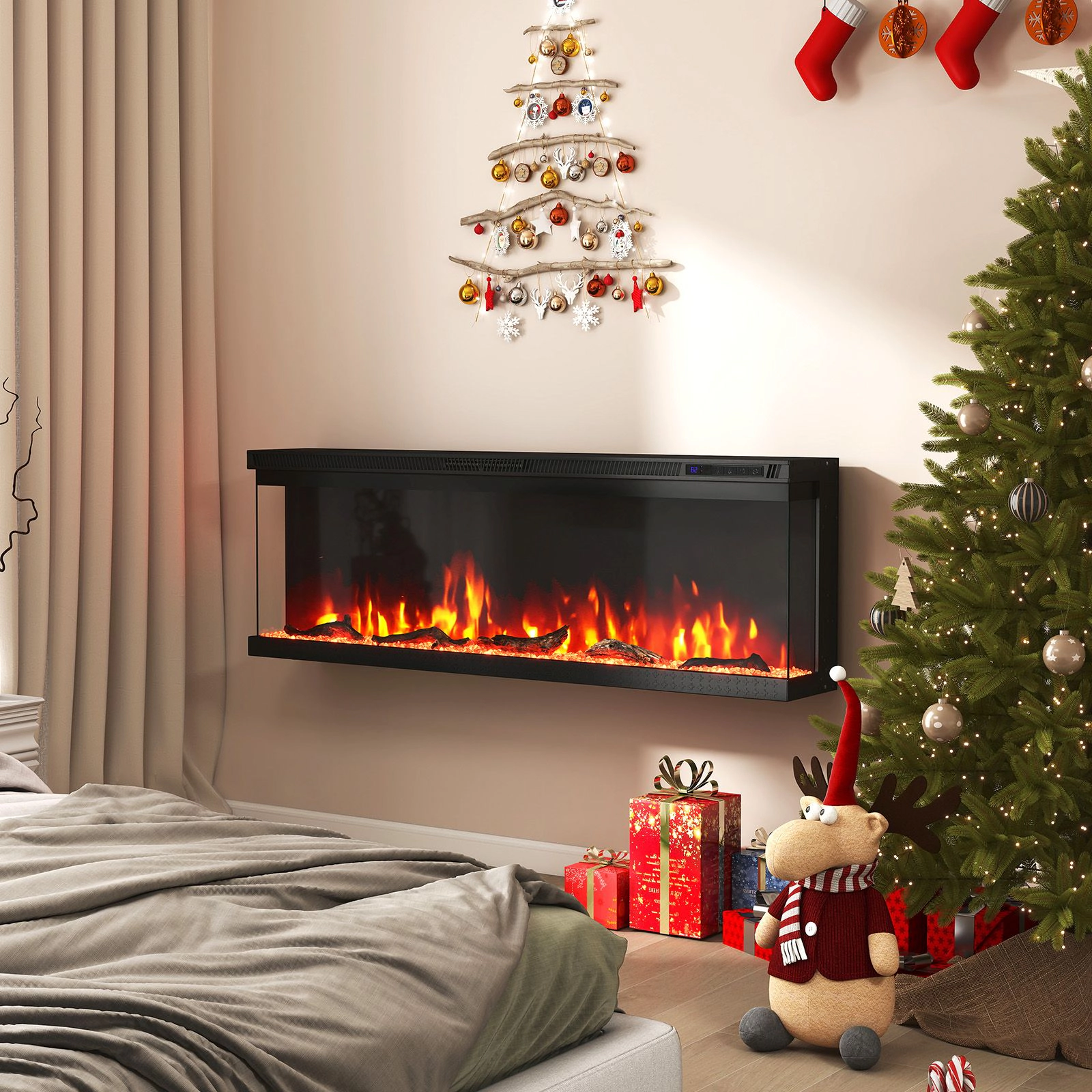 SlickBlue Wall Mounted Recessed Electric Fireplace Heater with LED Flames