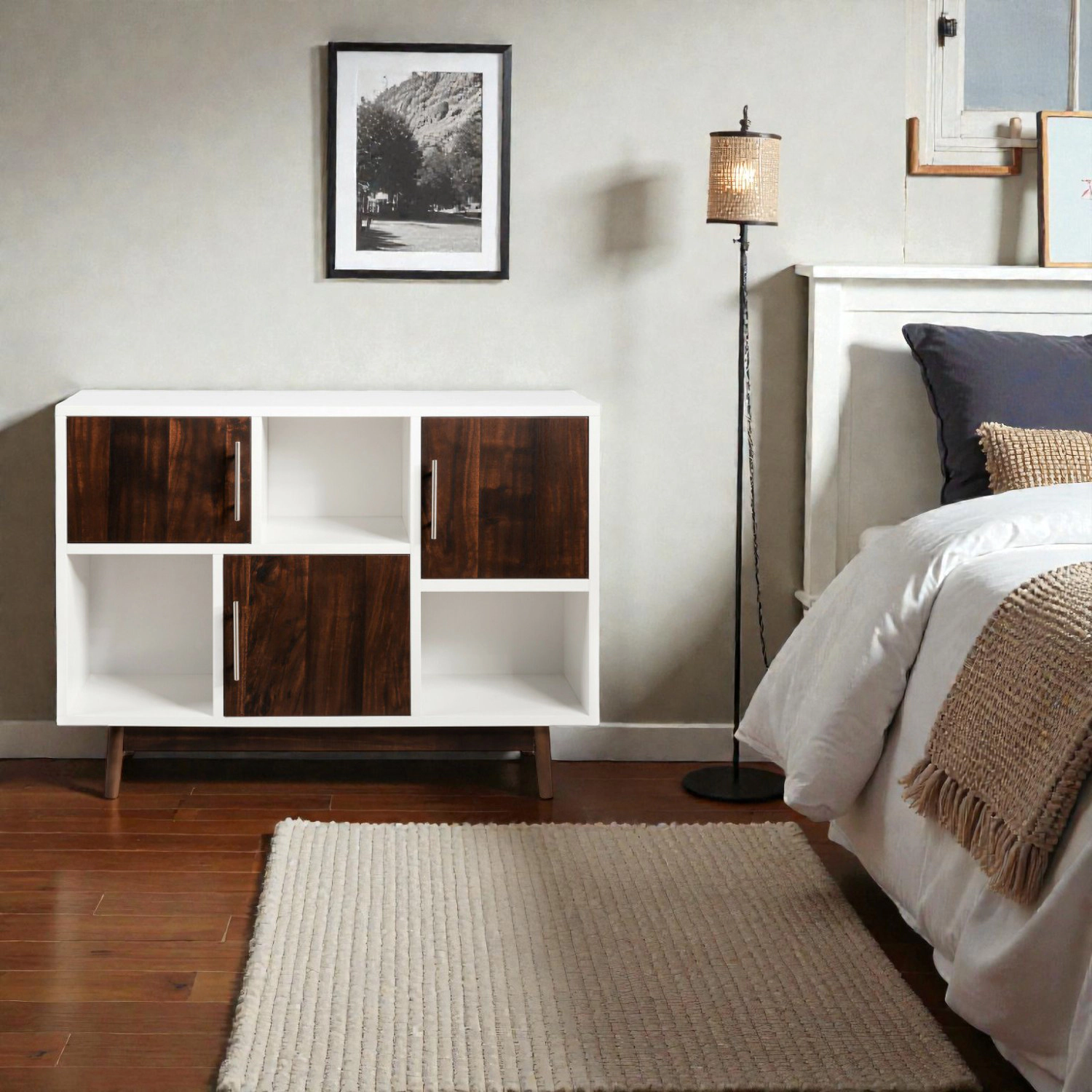 Hivvago Wooden Sideboard Cabinet with Display Shelves and Storage Compartments