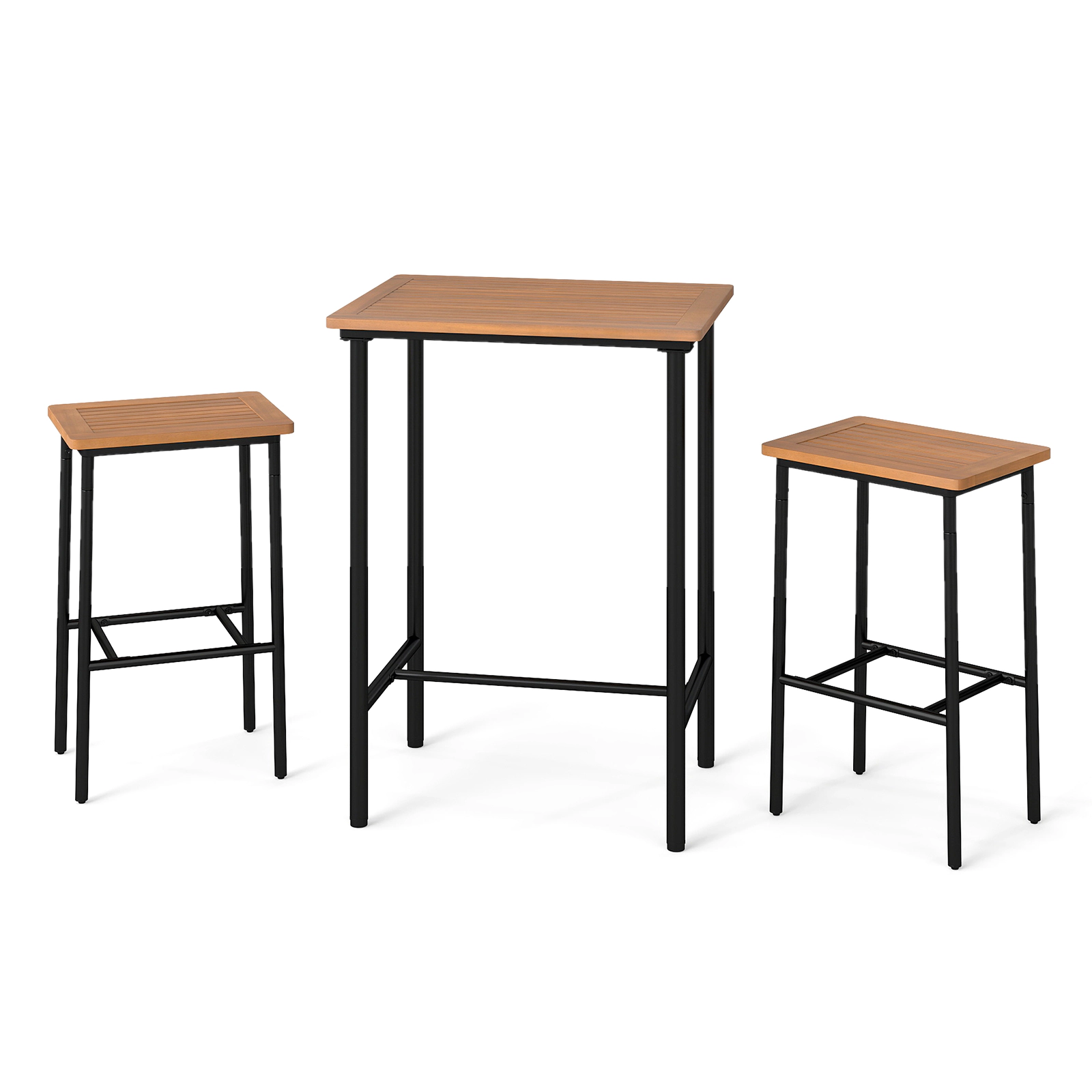 SUGIFT 3 Piece Acacia Wood Patio Bar Set Natural with Rectangular Table and 2 Stools