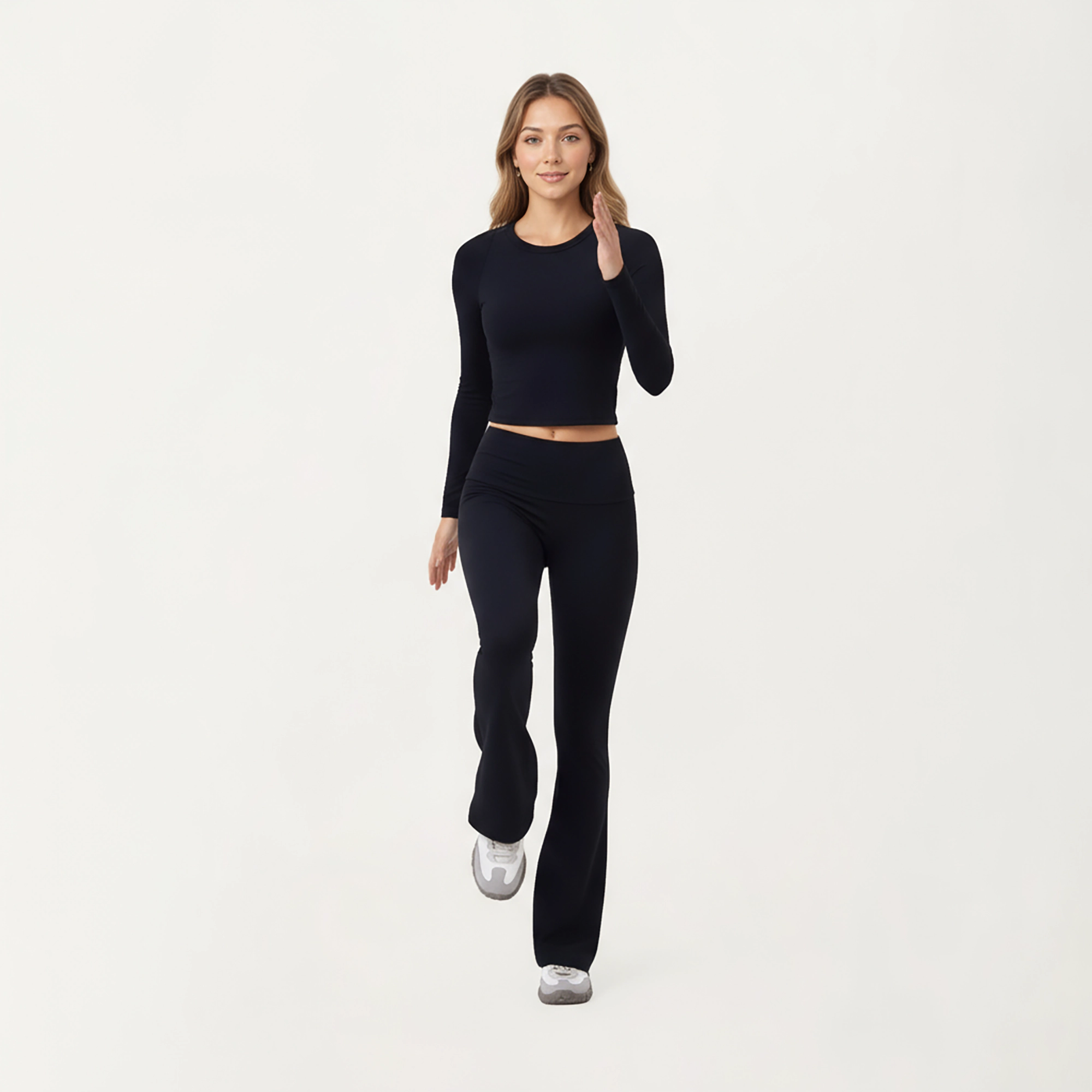 Anna-Kaci Active Women's High Waist Flare Leg Pants with Foldover Waistband and Stretch Performance Fabric