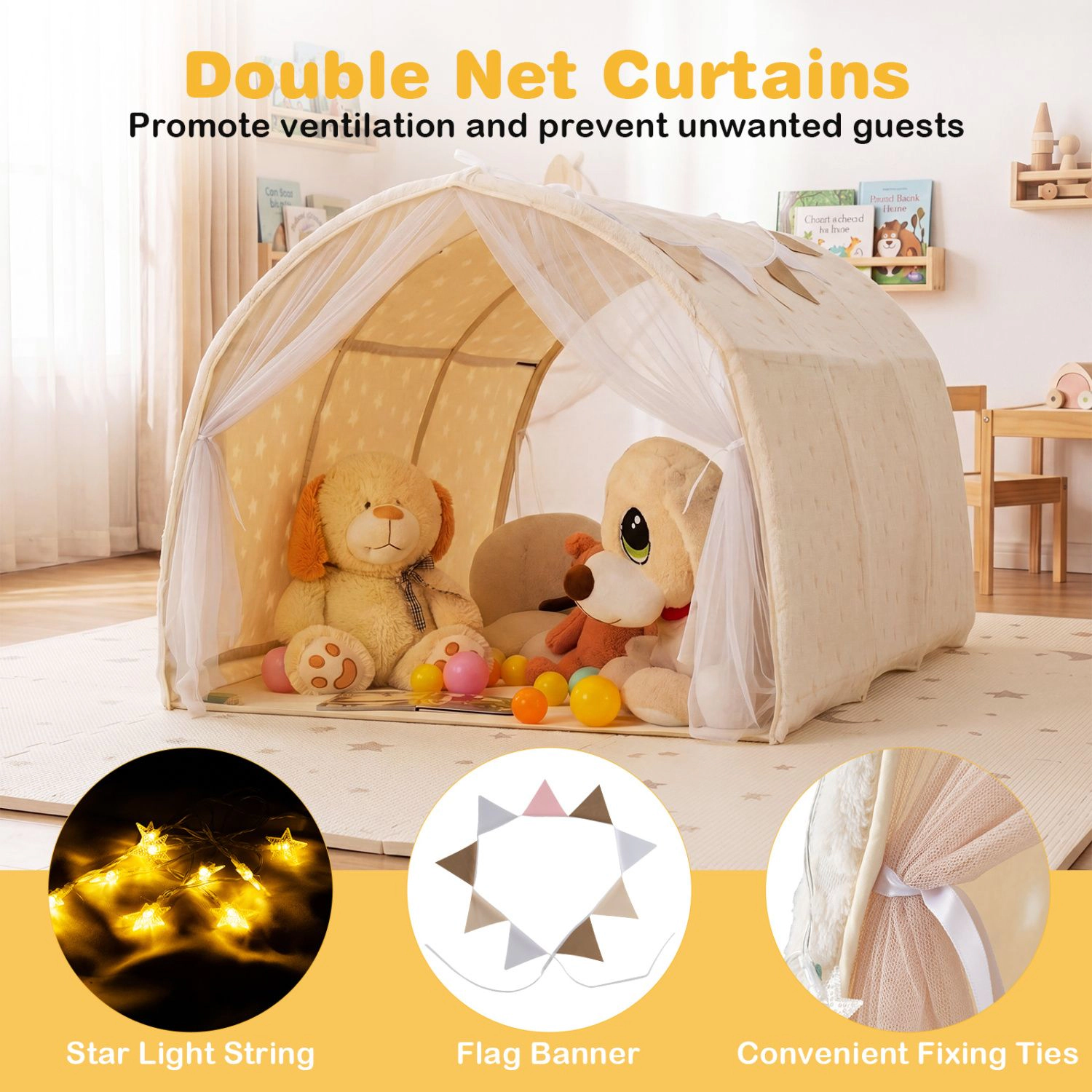 Slickblue Twin Bed Canopy Tent with Lights and Privacy Curtains