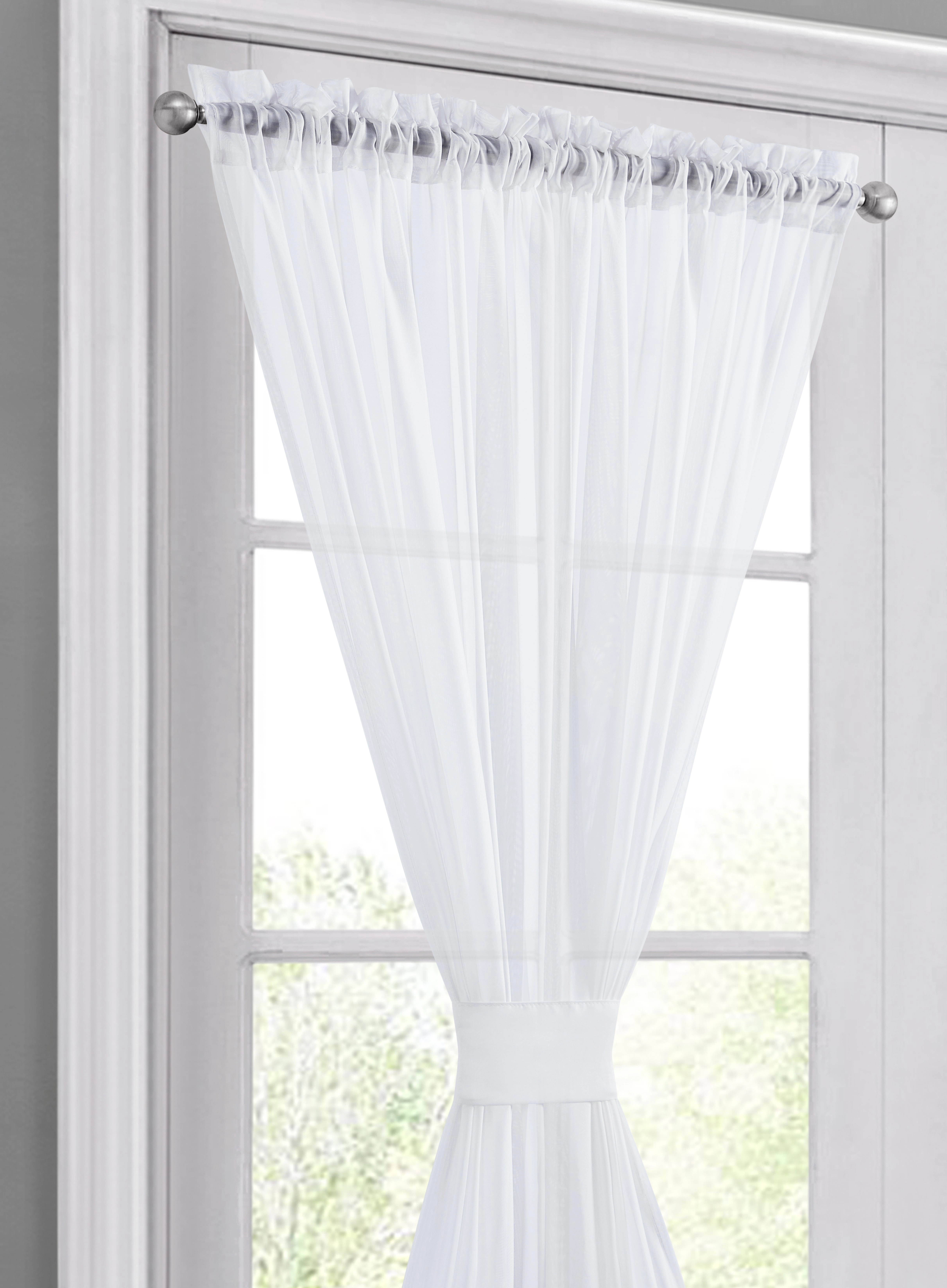 HLC.ME Sheer Voile French Door Patio Sidelight Window Curtain Panels with Tieback - Set of 2