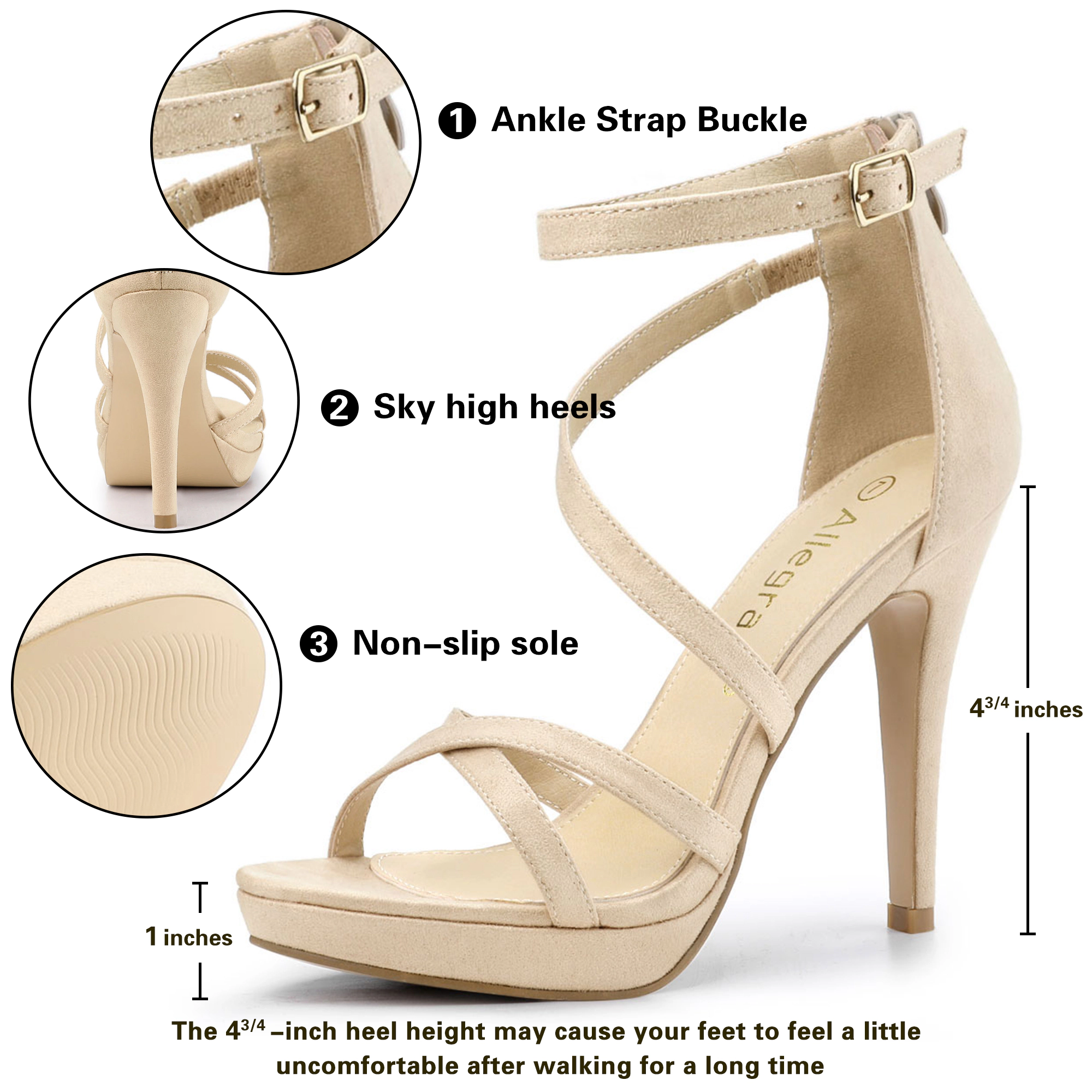 BLISSFUL STEP Women's Strappy Platform Stiletto Heels Sandals