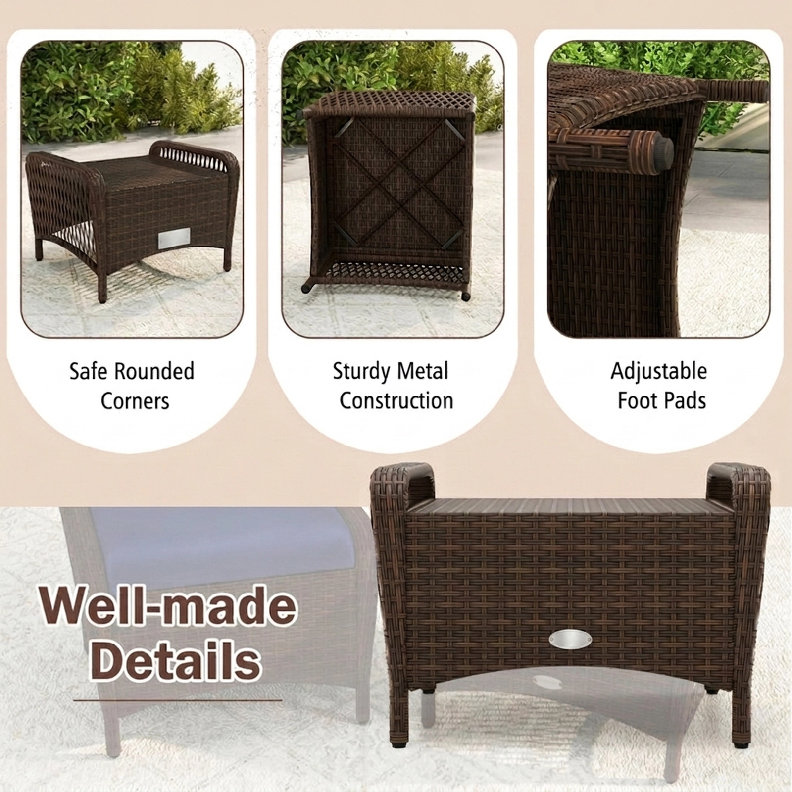 SUGIFT Outdoor Patio Ottomans 400-lb Capacity with Removable Cushions Navy