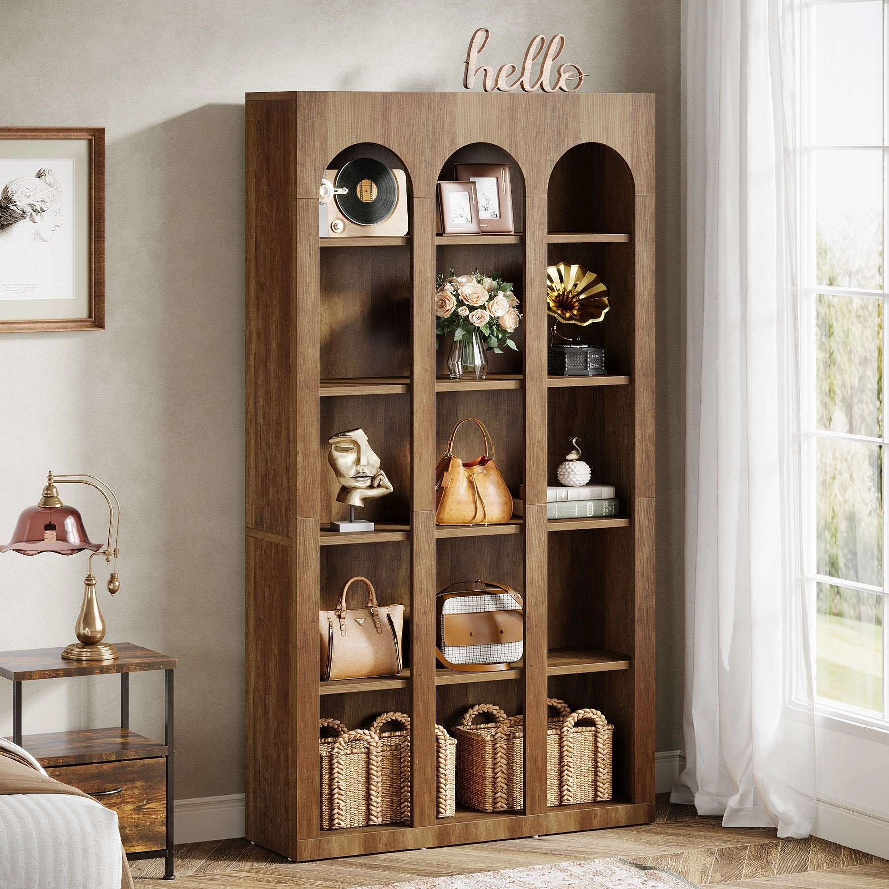 Tribesigns 5-Tier Farmhouse Arched Bookshelf, 70.87-Inch