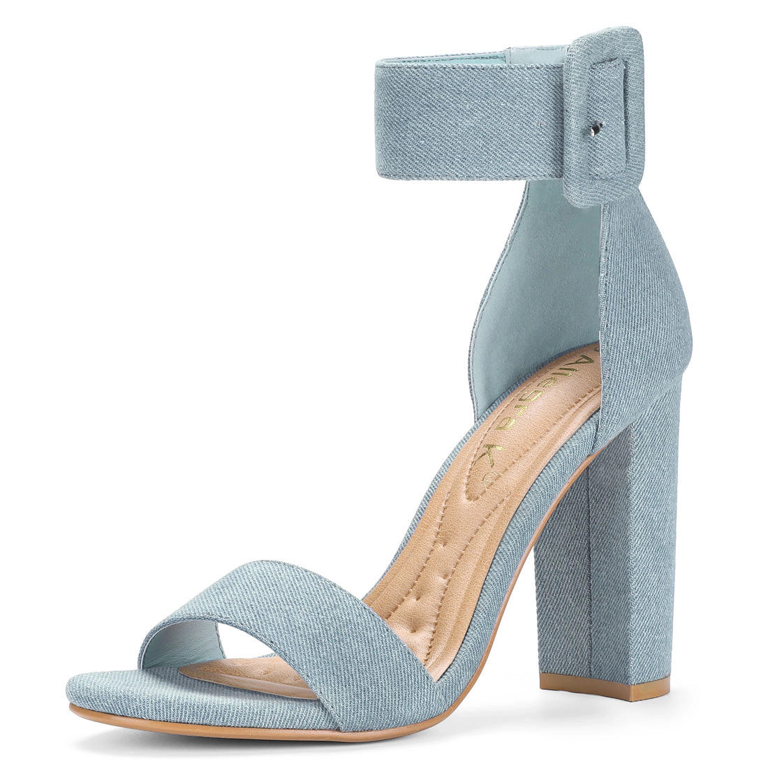 BLISSFUL STEP Women Open Toe Ankle Strap Block High Heel Padded Insole Sandals