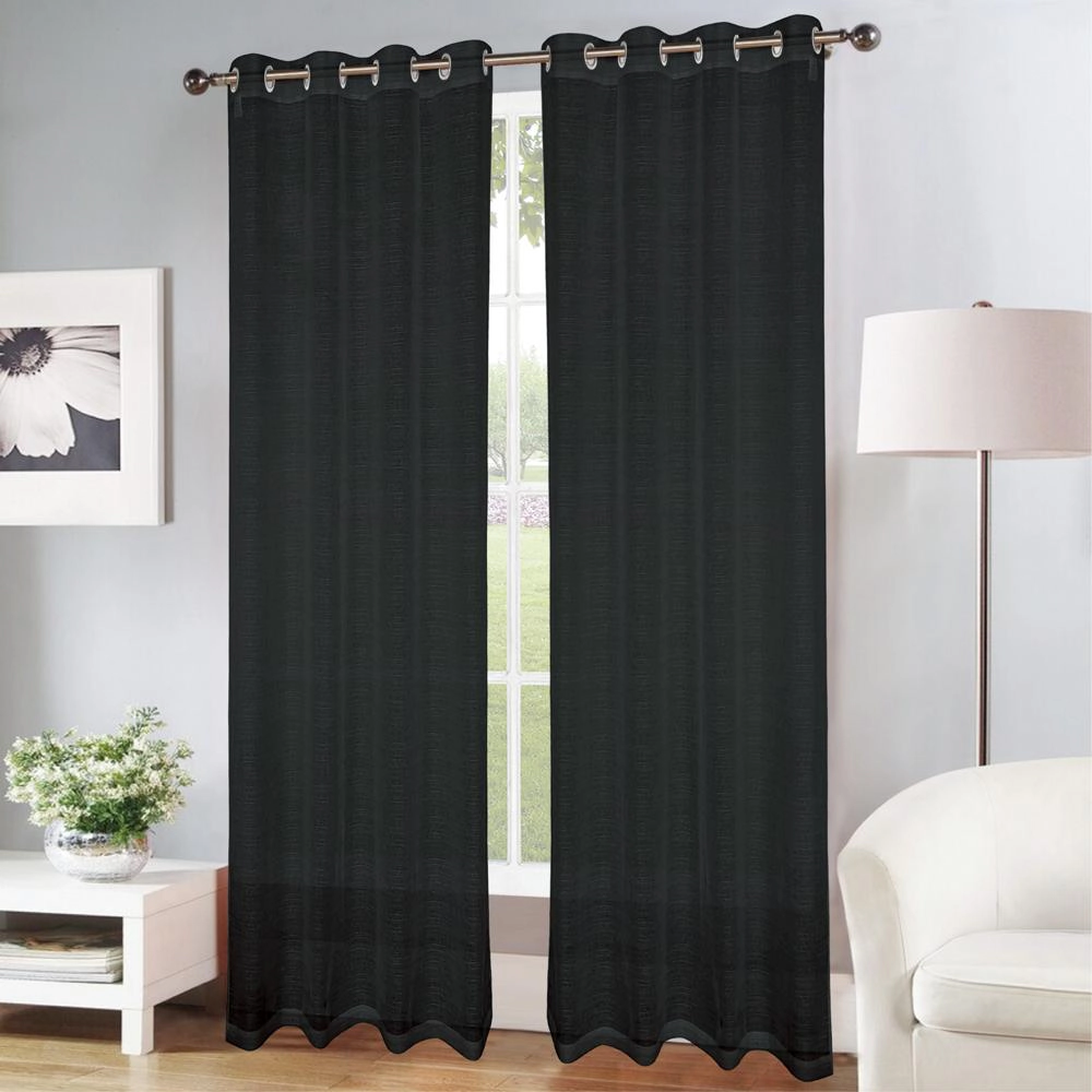 Olivia Gray Erica Doily Stripe Grommet Panel Pair - 54x90", Black