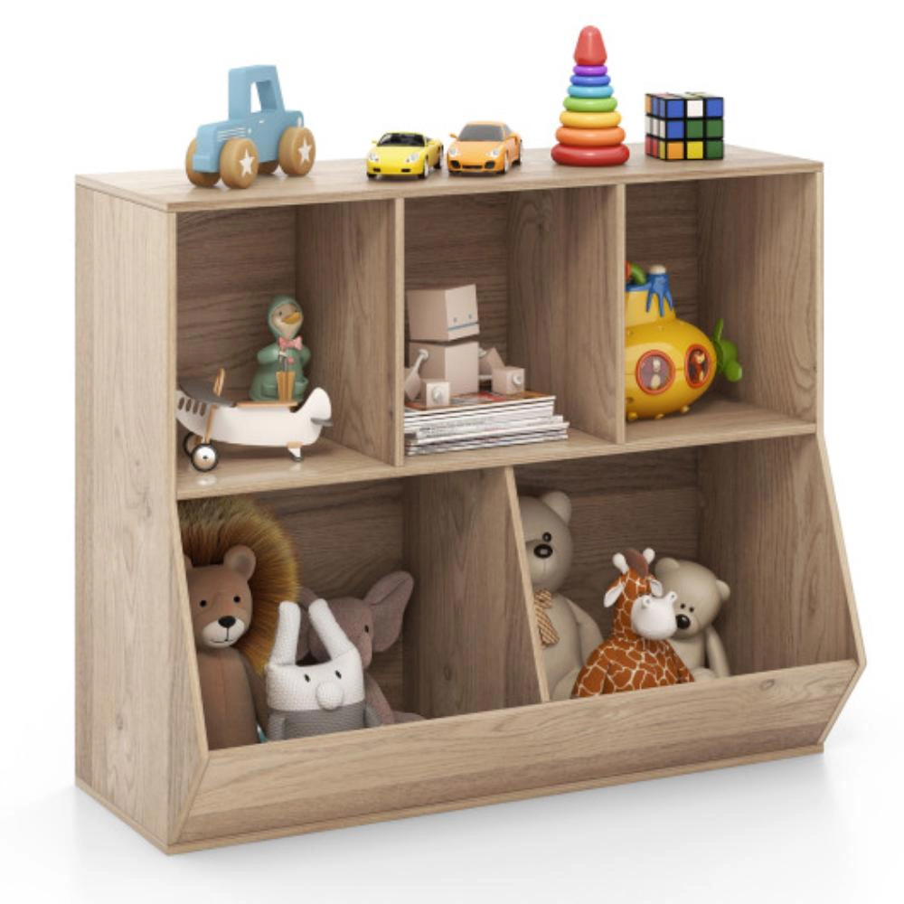 Hivvago 5-Cube Wooden Kids Toy Storage Organizer with Anti-Tipping Kits