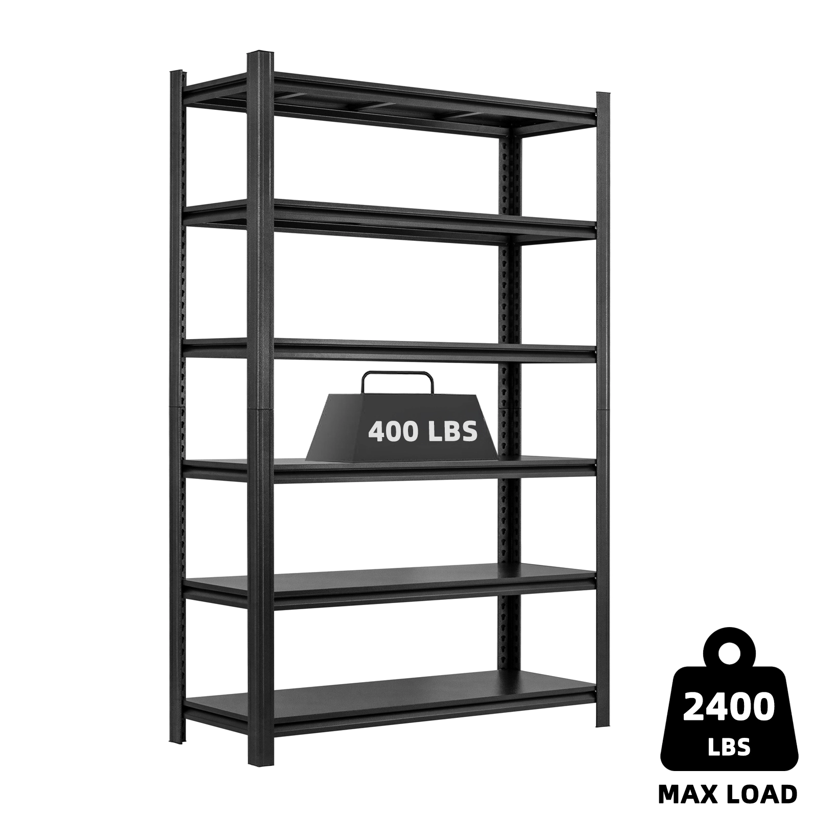 Flynama 6-Shelf Pantry Organizer Shelving, Heavy Duty Steel, Adjustable, Black (48"W x 84"H x 18"D)