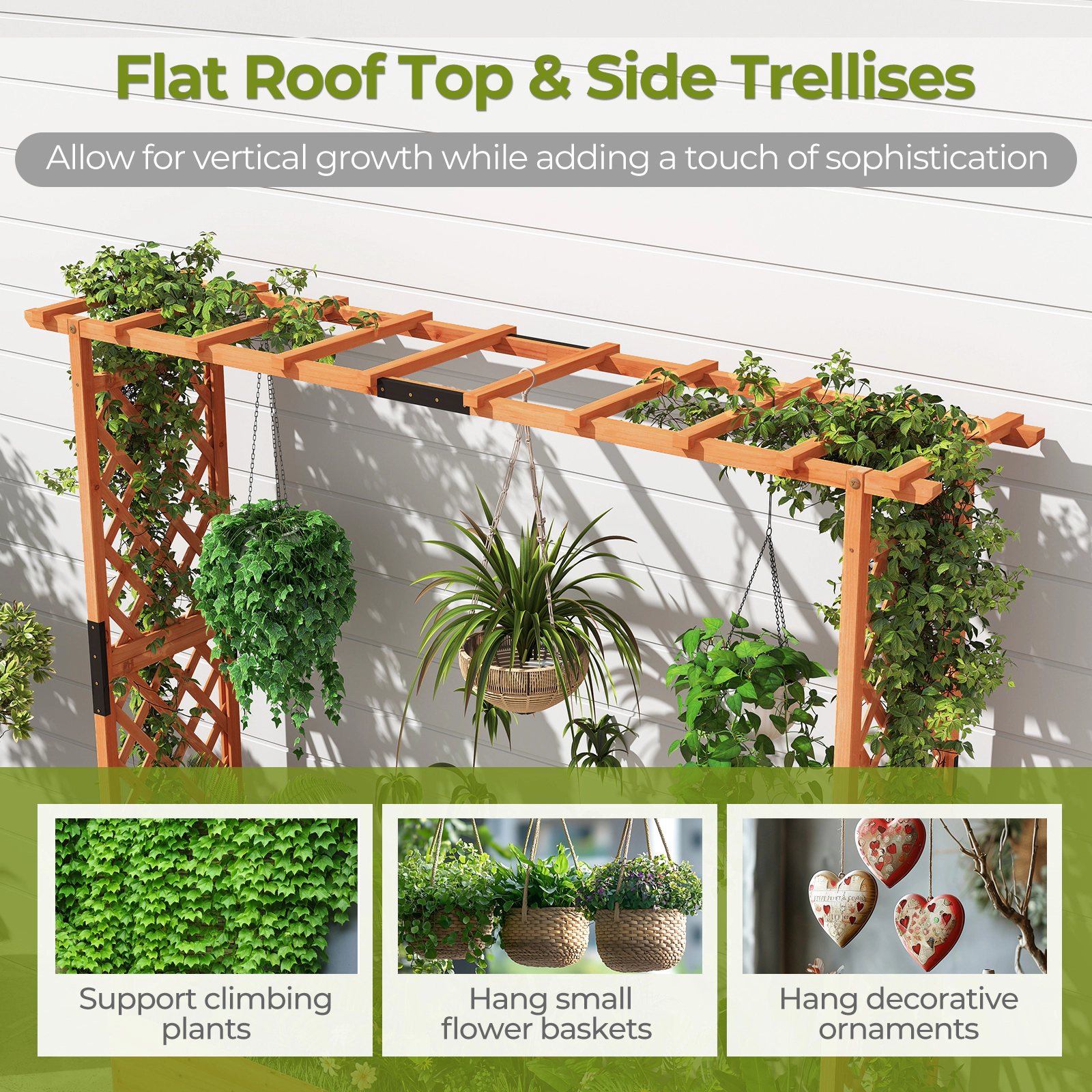 SlickBlue Orange 77 Inch Outdoor Wooden Planter Box with Climbing Trellises