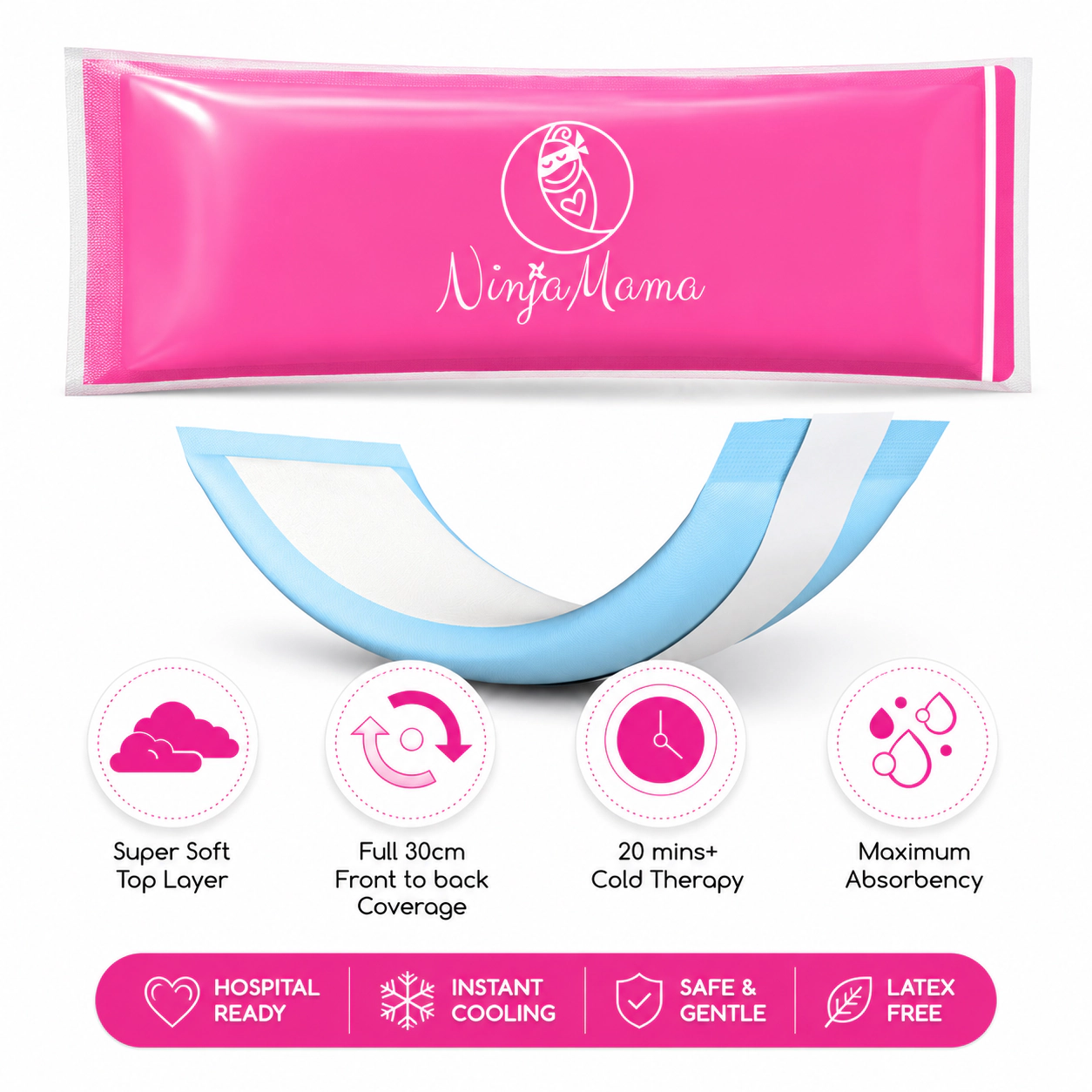 Ninja Mama Women's Instant Perineal Ice Packs - Pack of 5 - Absorbent No freezer Needed - Single Use