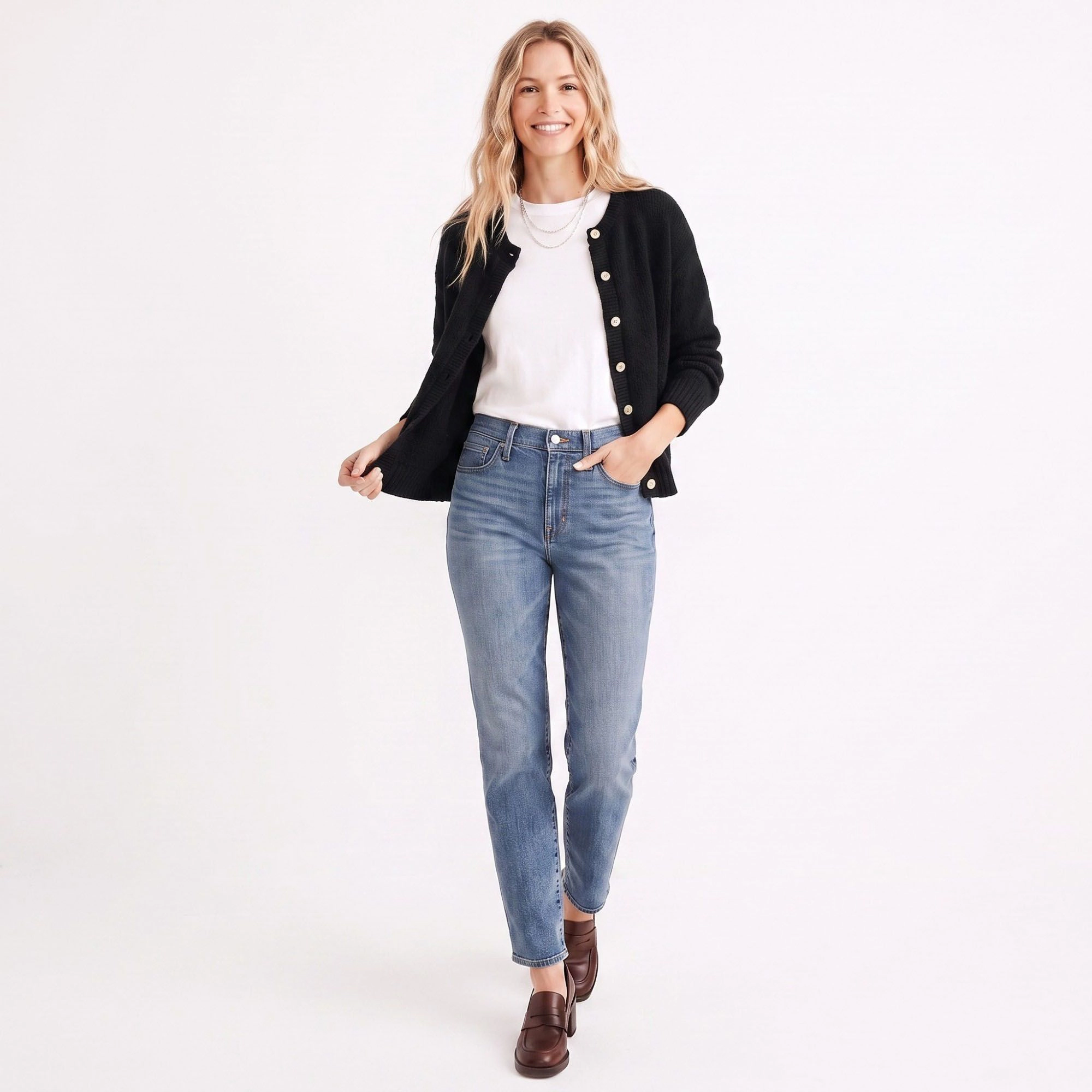 Anna-Kaci Women's Soft Textured Button-Front Crew Neck Cardigan