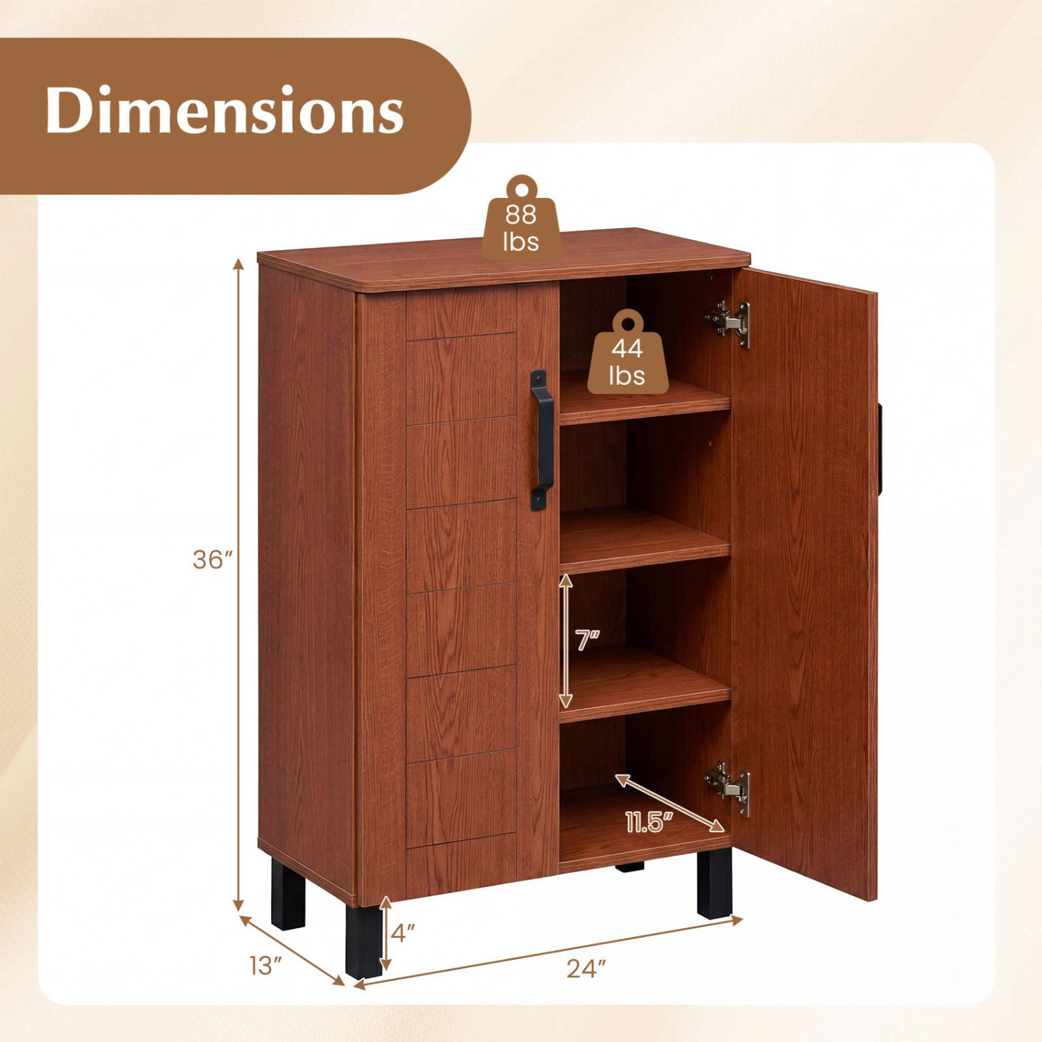 SlickBlue Shoe Organizer Cabinet with 4-Tier Adjustable Storage Shelves