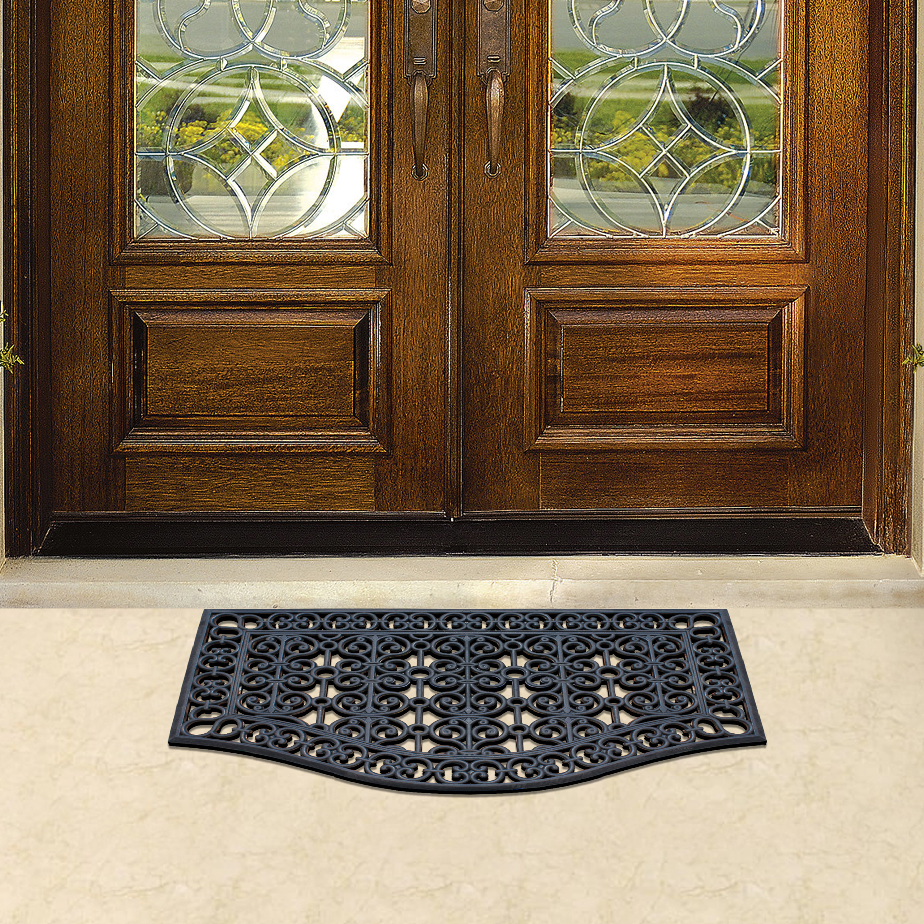 A1 Home Collection 12 lb Heavy Duty Rubber Doormat Non-Slip Outdoor Dirt Scraper Mat, Black Estate, 24 x 39 Inches