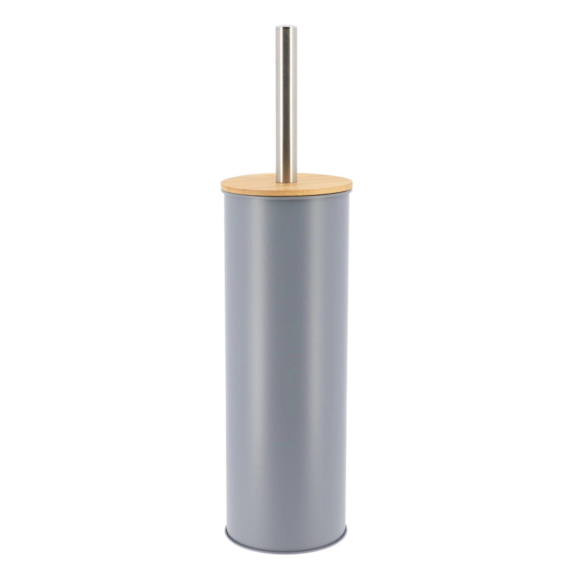 Evideco Toilet Brush with Bamboo Lid, Slim Powder-Coated Steel
